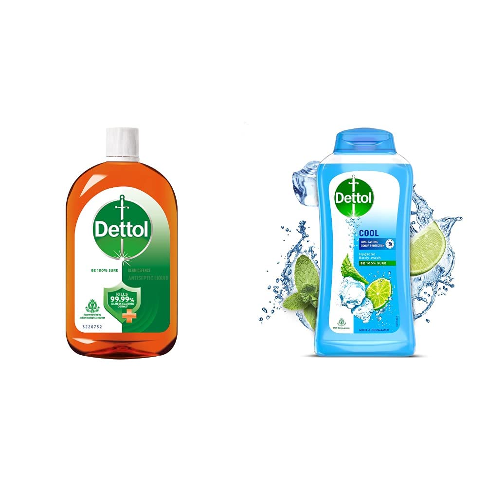 Dettol Antiseptic Liquid 1000ml - First Aid, Surface Disinfection & Personal Hygiene | Antibacterial Body Wash 250ml for Men & Women | Soap-Free Shower Gel with 12-Hour Odor Protection | Ideal for Home, Hospital & Gym Use