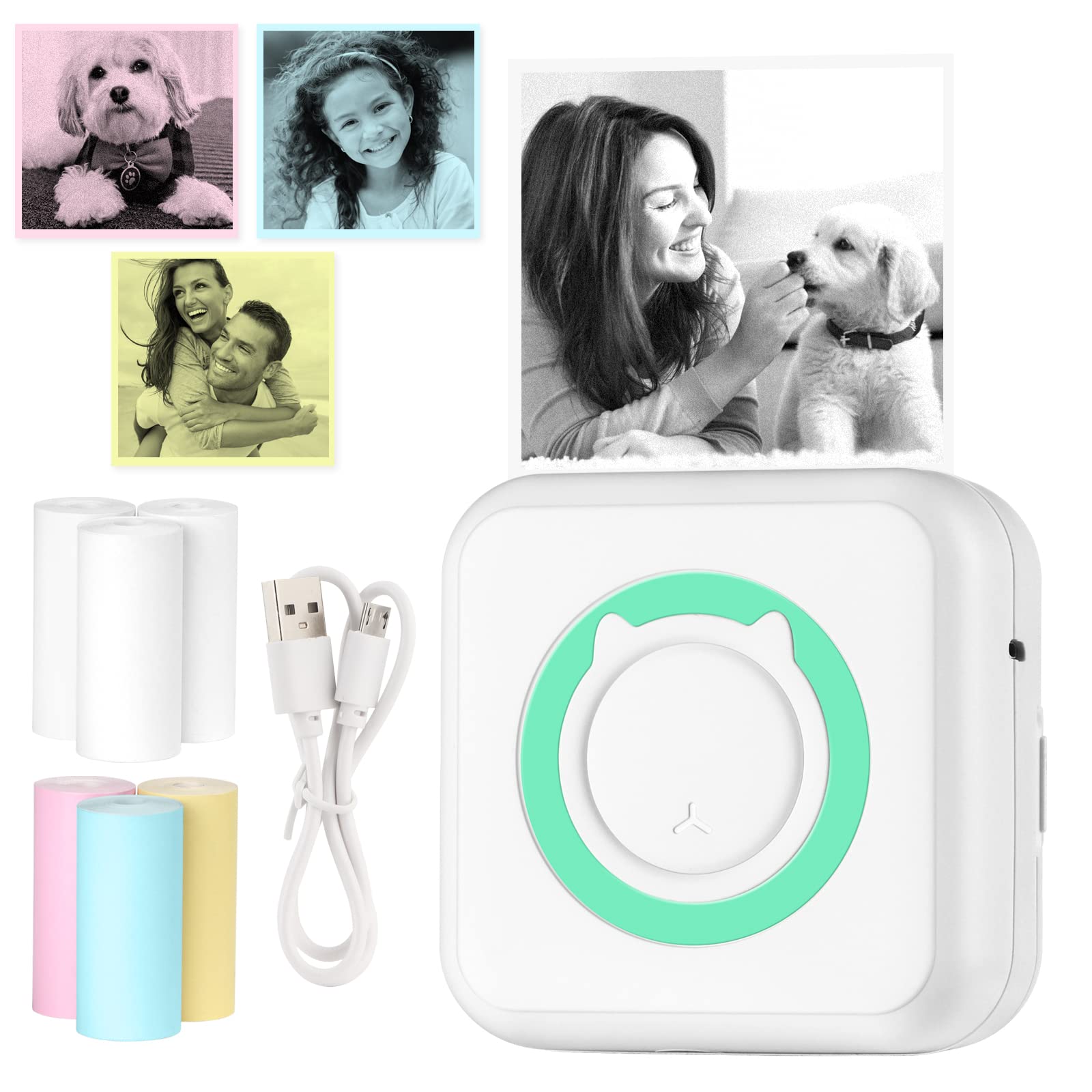Portable Wireless Bluetooth Thermal Printer - Mini Pocket Printer with 6 Rolls of Printing Paper, Compatible with Android & iOS Smartphones - Perfect for Receipts, Labels, Photos, Notes, and Memos at Home, Office, or On-the-Go
