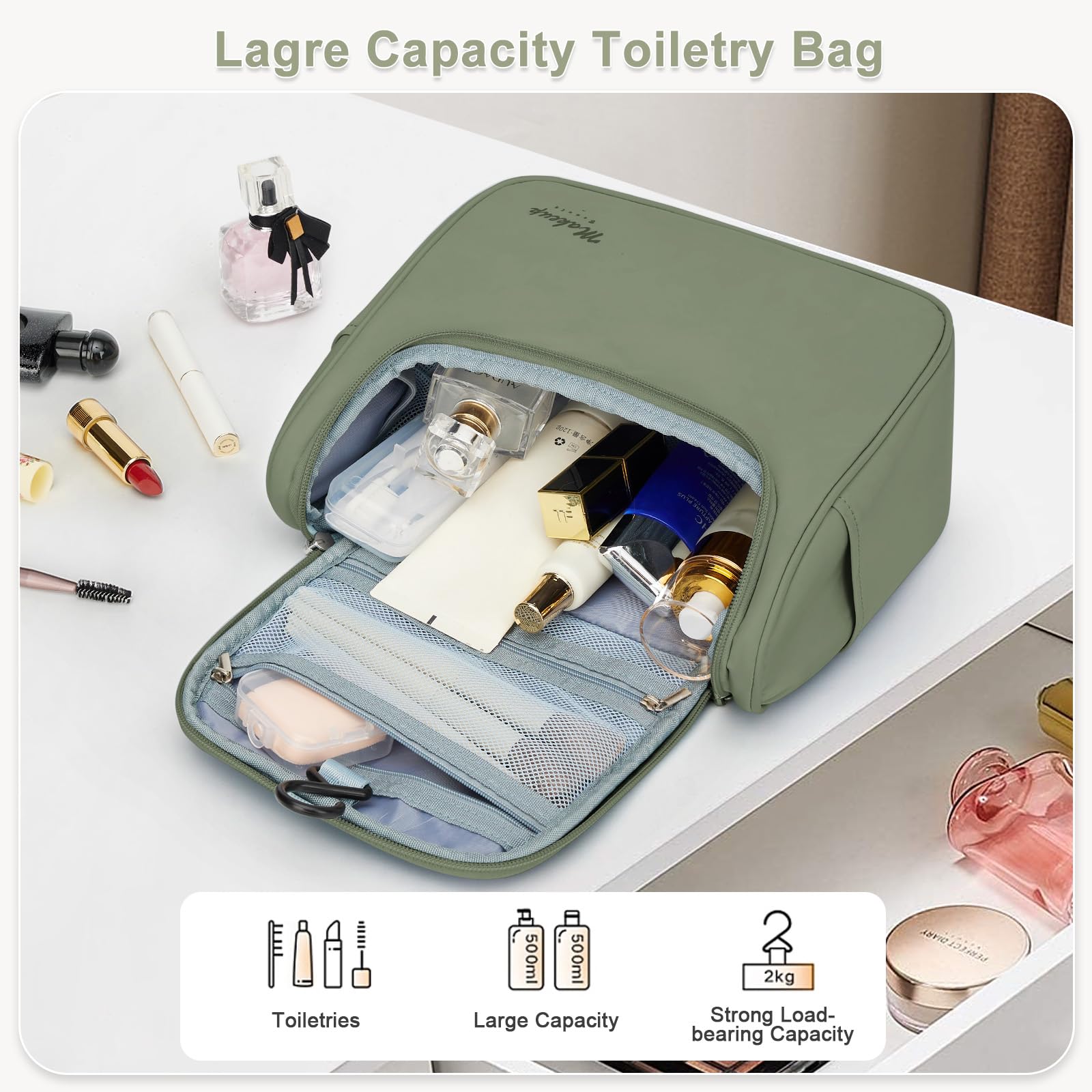 Waterproof Travel Toiletry Bag for Women - Large Cosmetic Organizer with Handle | Spacious Makeup Bag for Toiletries & Travel Essentials | Perfect for Vacation, Gym & Business Trips