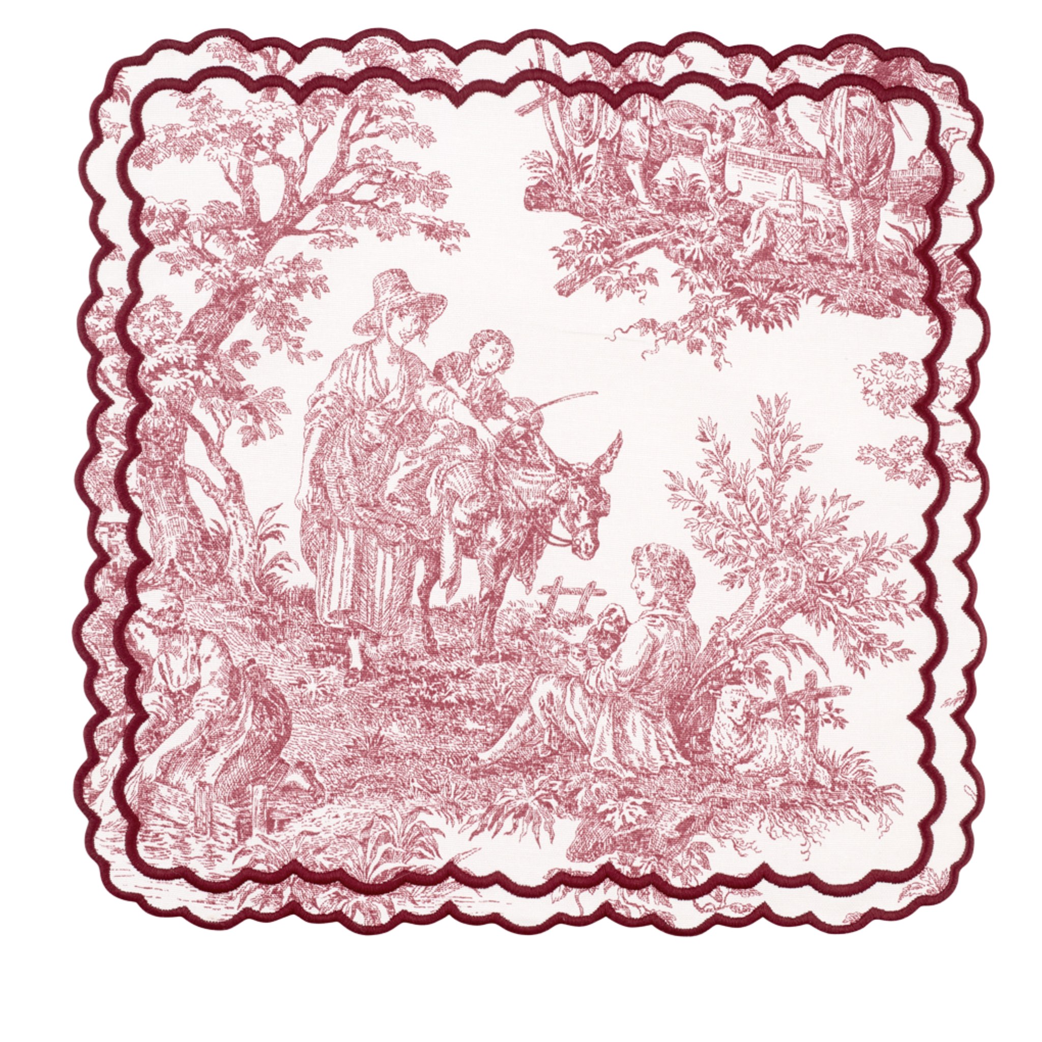 Burgundy Elise Placemat & Napkin Set - 4-Piece Elegant Dining Table Setting for Formal Dinner Parties & Holiday Gatherings