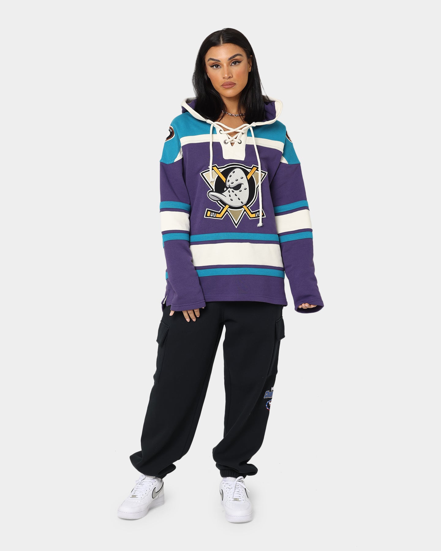47 Brand Anaheim Ducks Lacer Hoodie - Purple & Sharks Teal NHL Hockey Pullover for Men & Women - Perfect for Game Day & Casual Wear