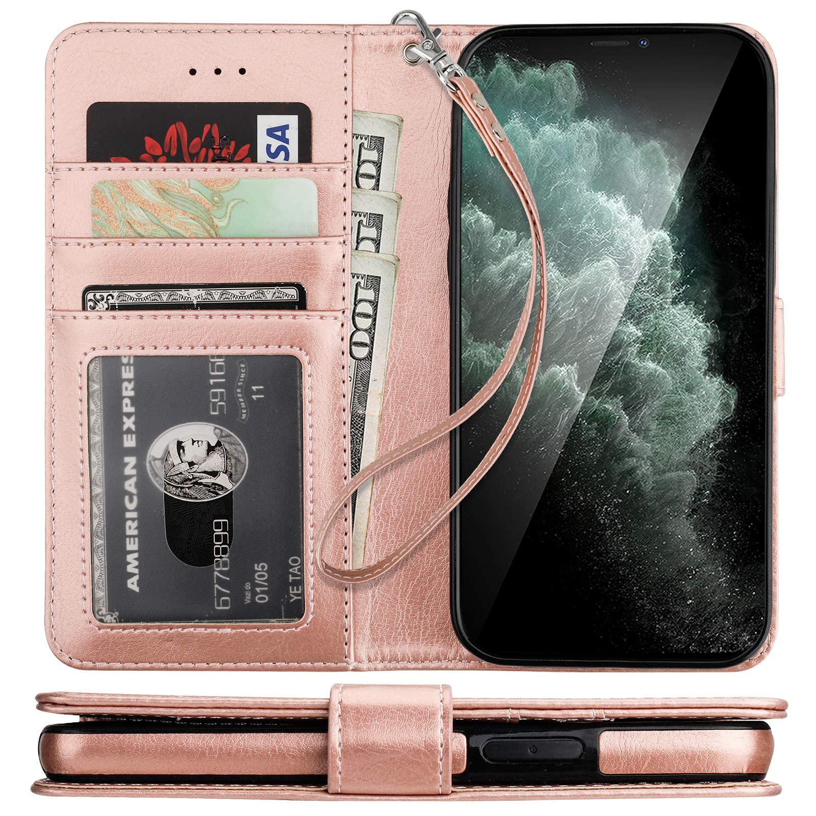 Premium PU Leather iPhone 11 Pro Wallet Case with Card Holder & Kickstand - Shockproof Flip Cover with Wrist Strap for iPhone 11 Pro 5.8
