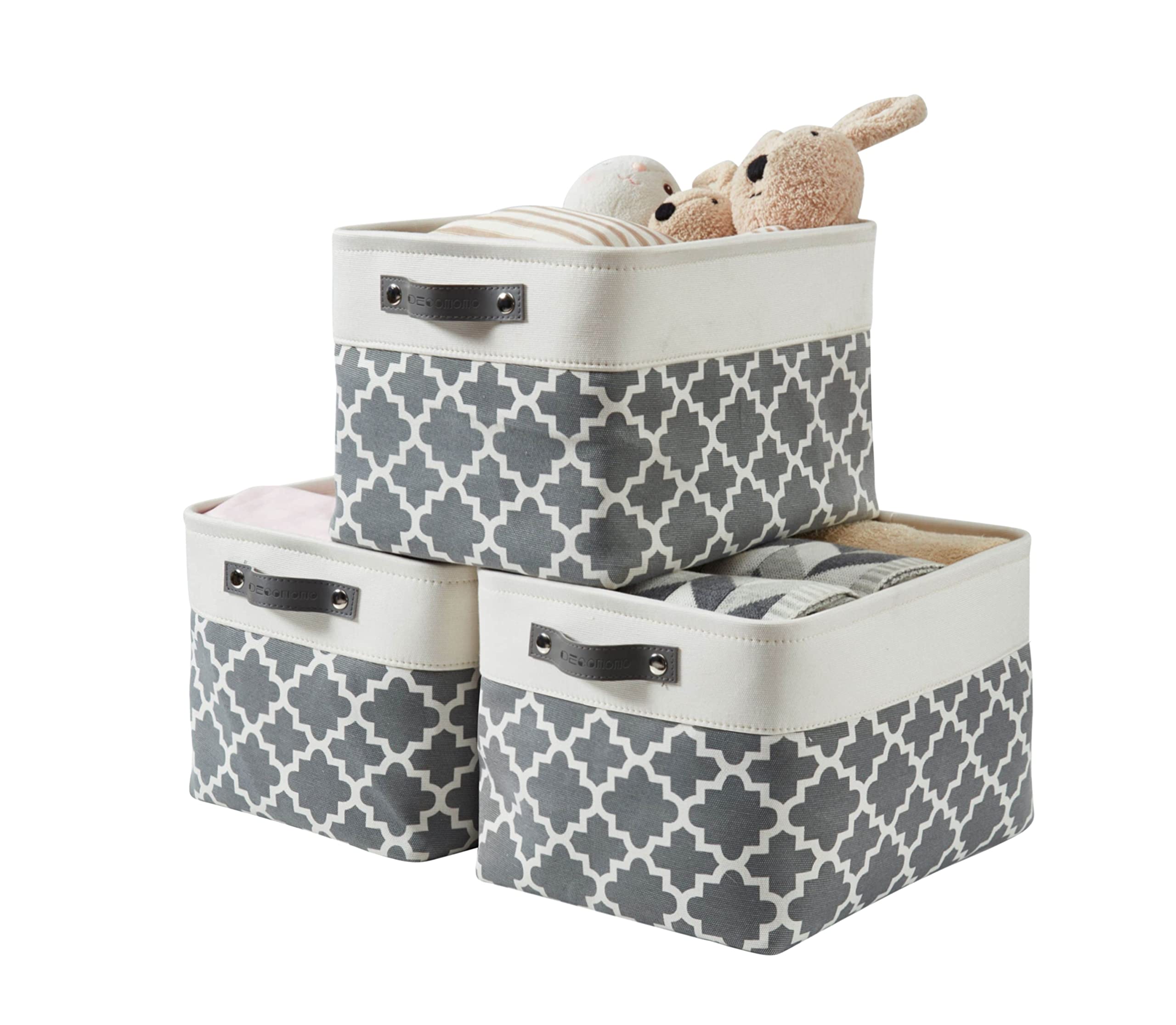 DECOMOMO Grey Fabric Storage Bins - Large 3 Pack Storage Baskets for Shelves, Linen Closet, Toy & Nursery Organization | Space-Saving Home & Office Storage Solutions