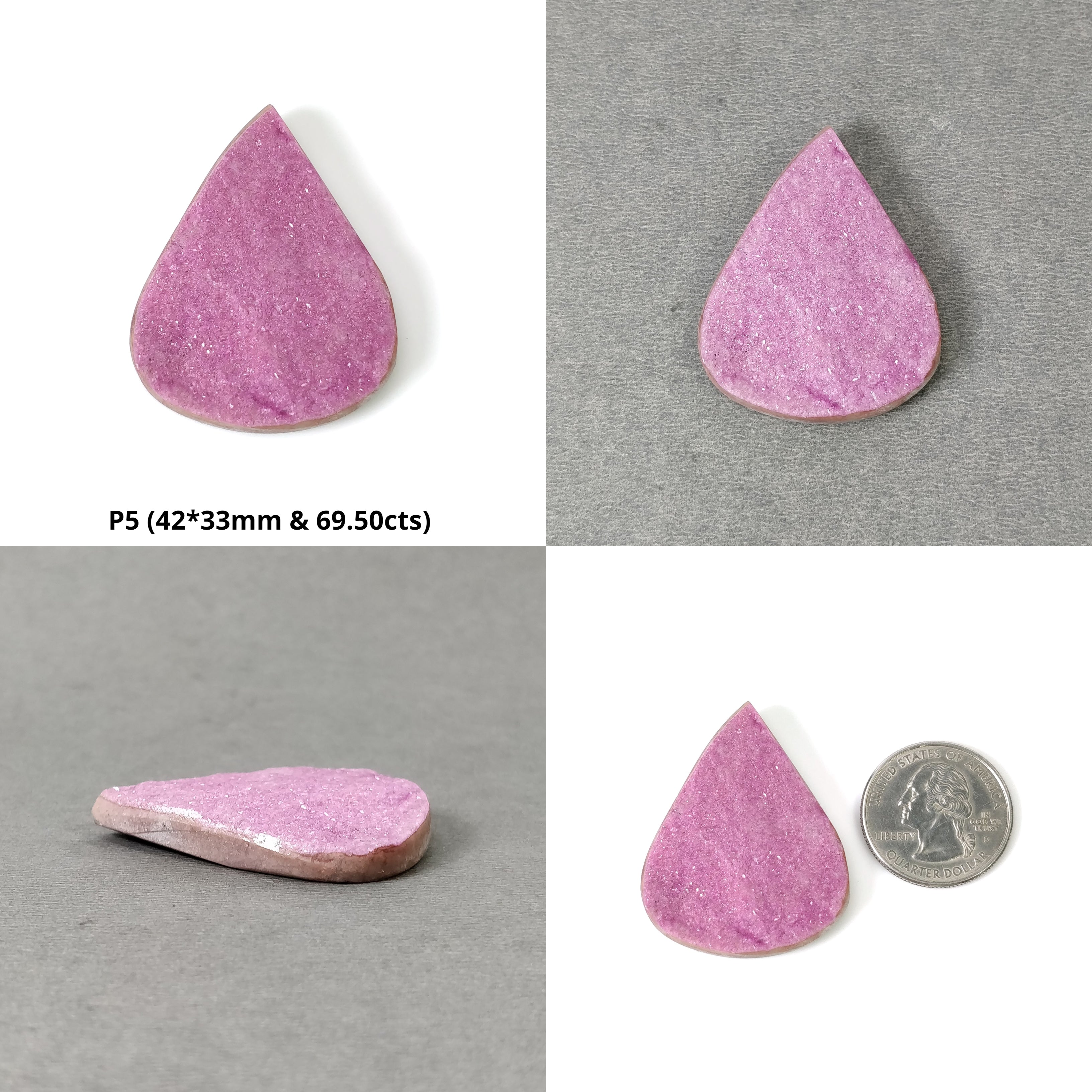 Natural Untreated Rare Pink & Green Druzy Gemstone Pear & Oval Shape (24x18mm & 42x33mm) - Unique Handmade Jewelry Making Supplies for Necklaces, Earrings & DIY Crafts