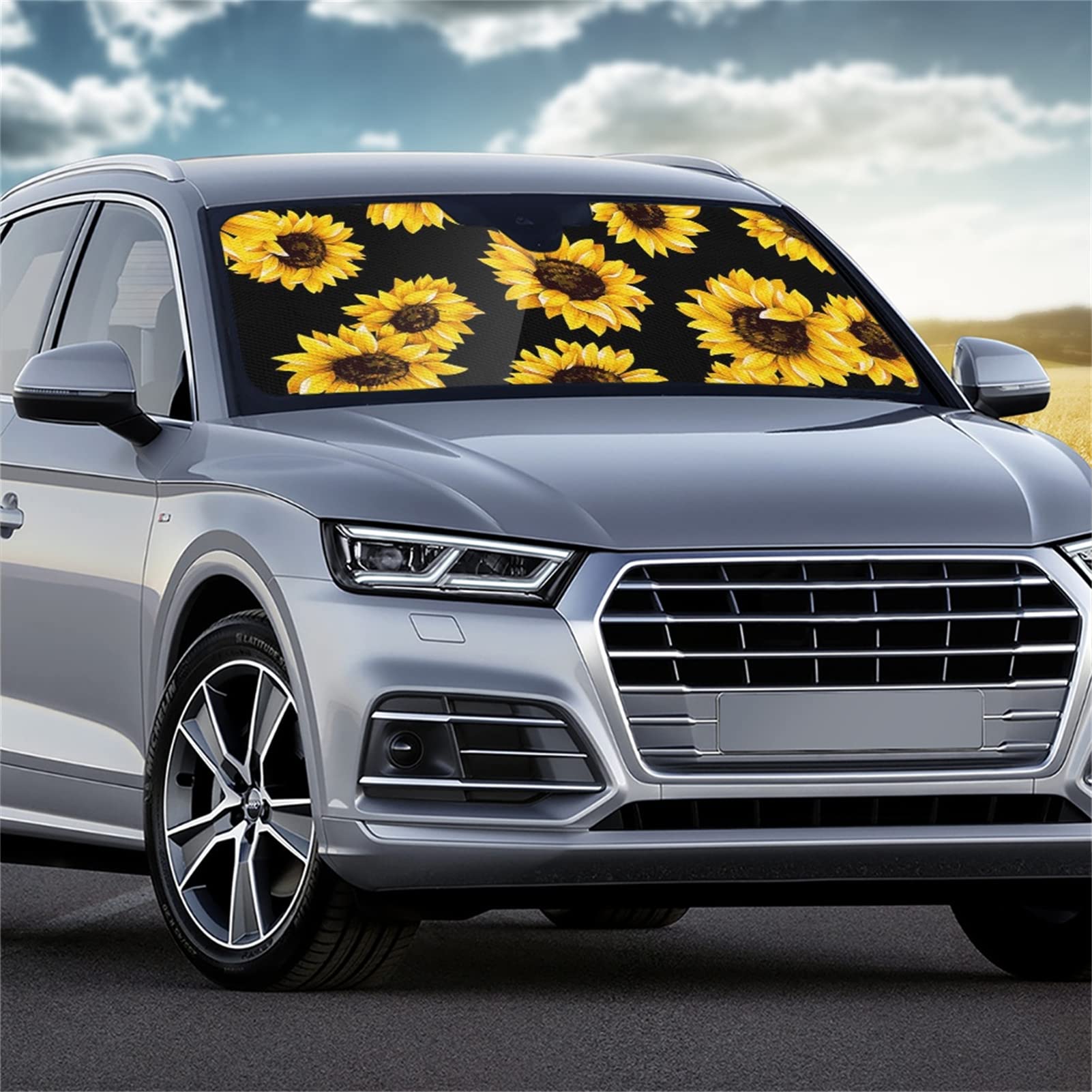 FOR U DESIGNS Sunflower Printed Car Windshield Sun Shade - UV Protection & Heat Blocking Sun Visor Protector | Keep Your Vehicle Cool in Summer Parking