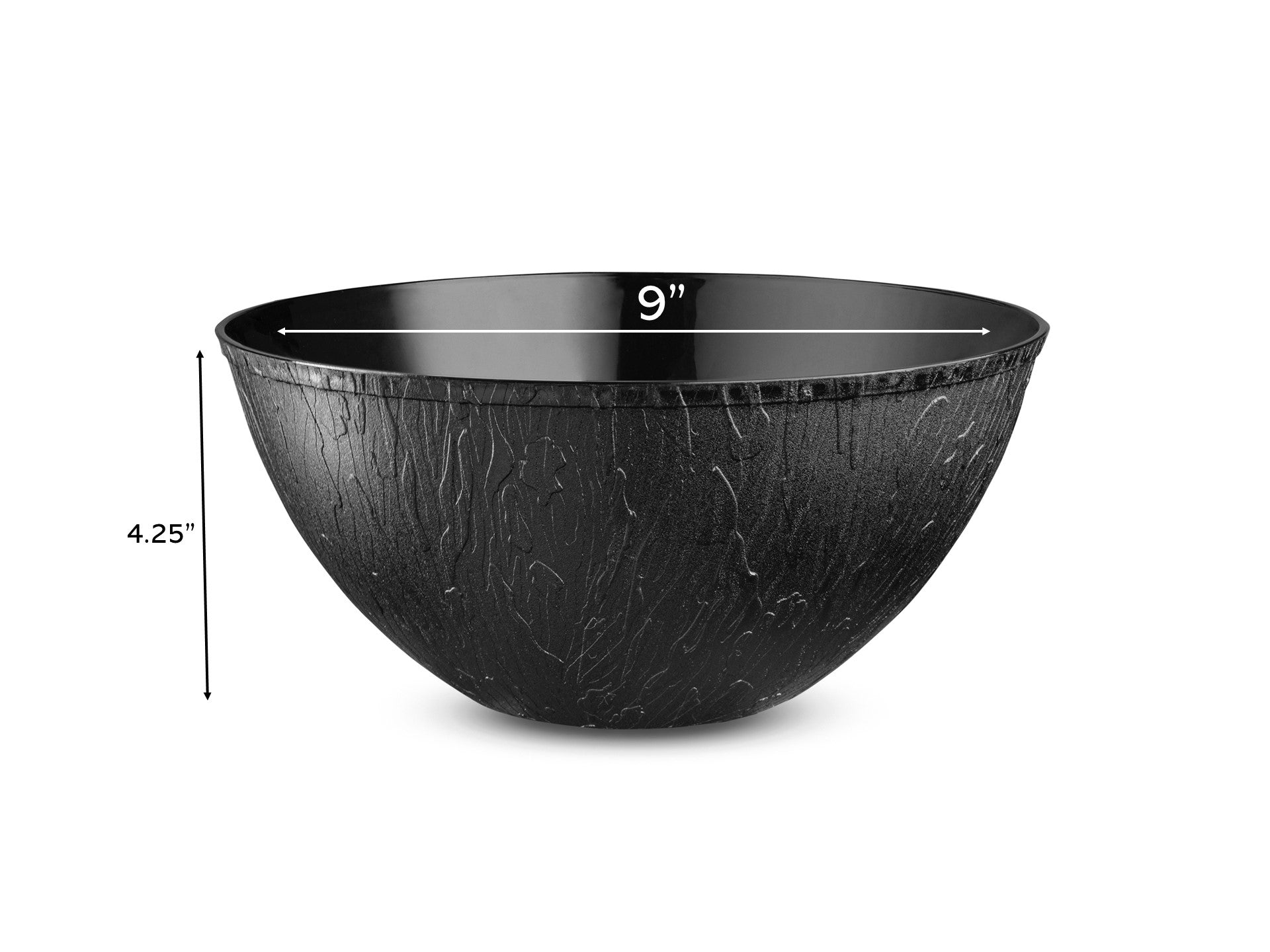 5 Pack Wooden Pattern Black Plastic Salad Bowls - Durable & Lightweight for Parties, Picnics, and Everyday Meals