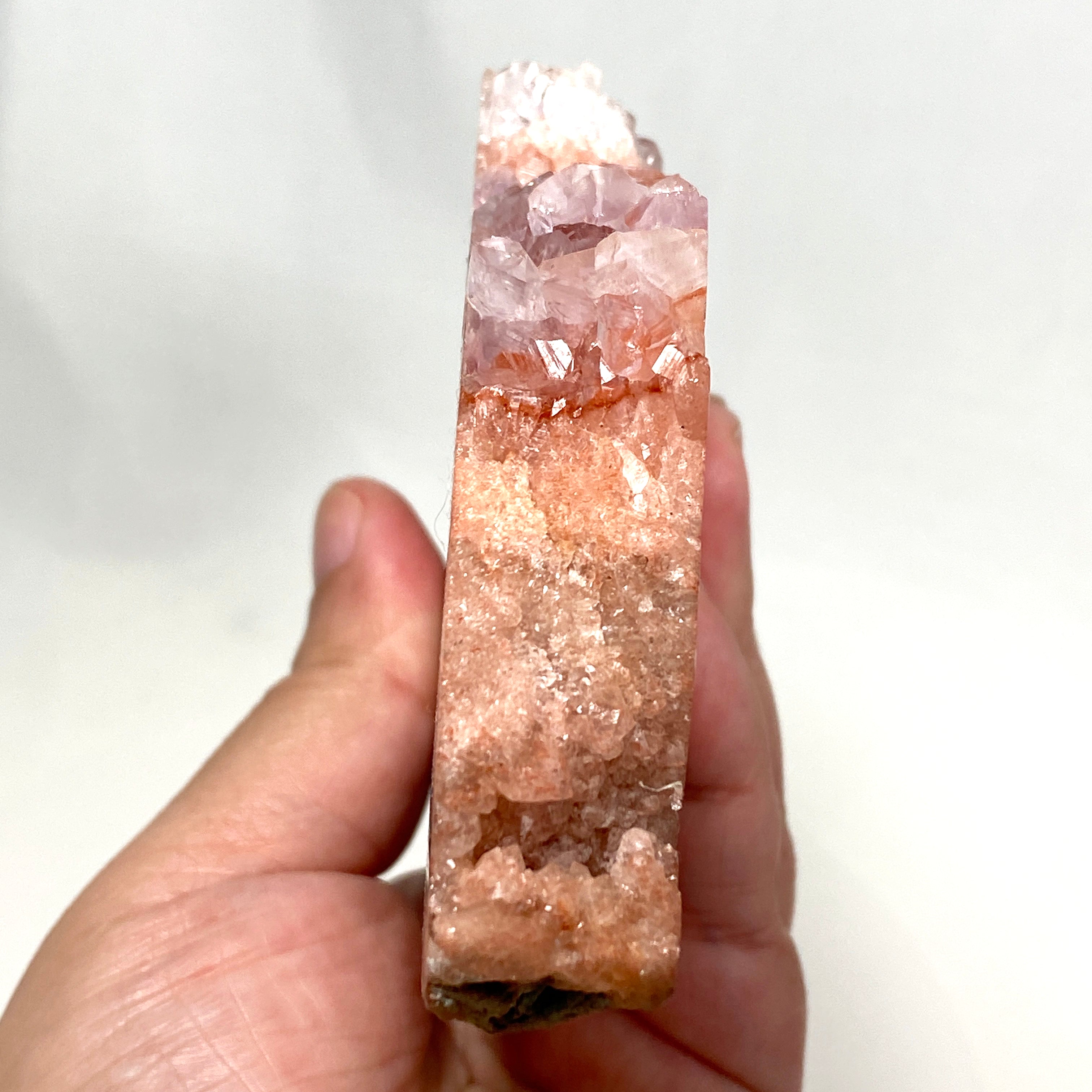 Natural Pink Amethyst & Quartz Crystal Slice on Wooden Stand - Healing Stone Decor for Home, Office & Meditation Space - PASL01
