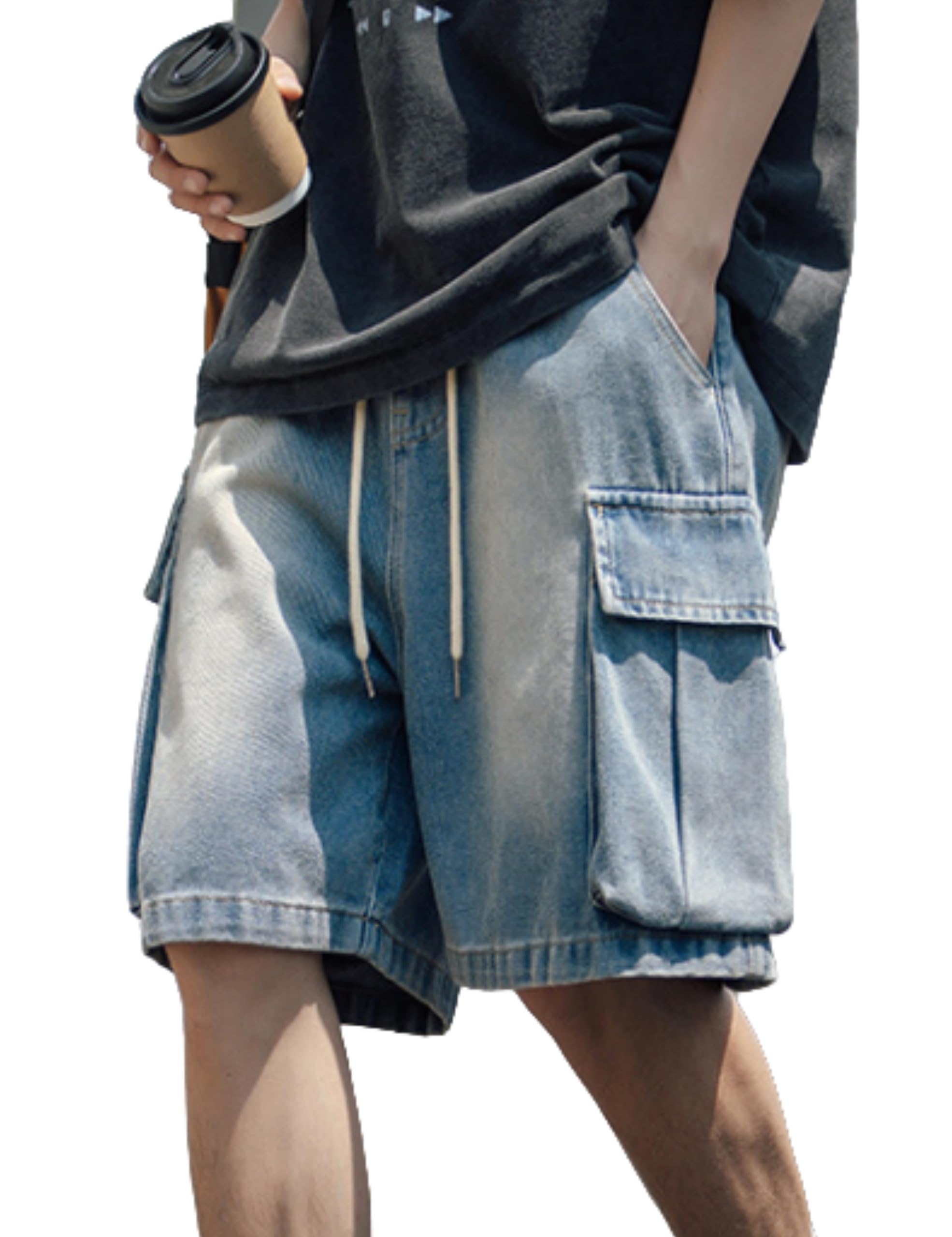 Vintage Y2K Baggy Jeans Shorts for Men - Hip Hop Jorts, Grunge Streetwear & Skater Denim Shorts - Perfect for Casual Wear, Music Festivals, and Urban Fashion
