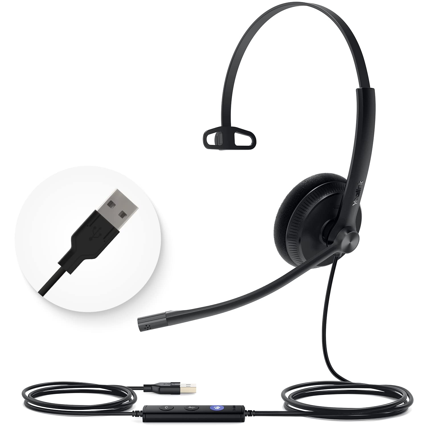 Yealink UH34 USB Headset with Noise Cancelling Microphone - Certified for Microsoft Teams, VoIP & Softphones - PC Work Headset with In-Line Controls for Office, Call Centers & Remote Work