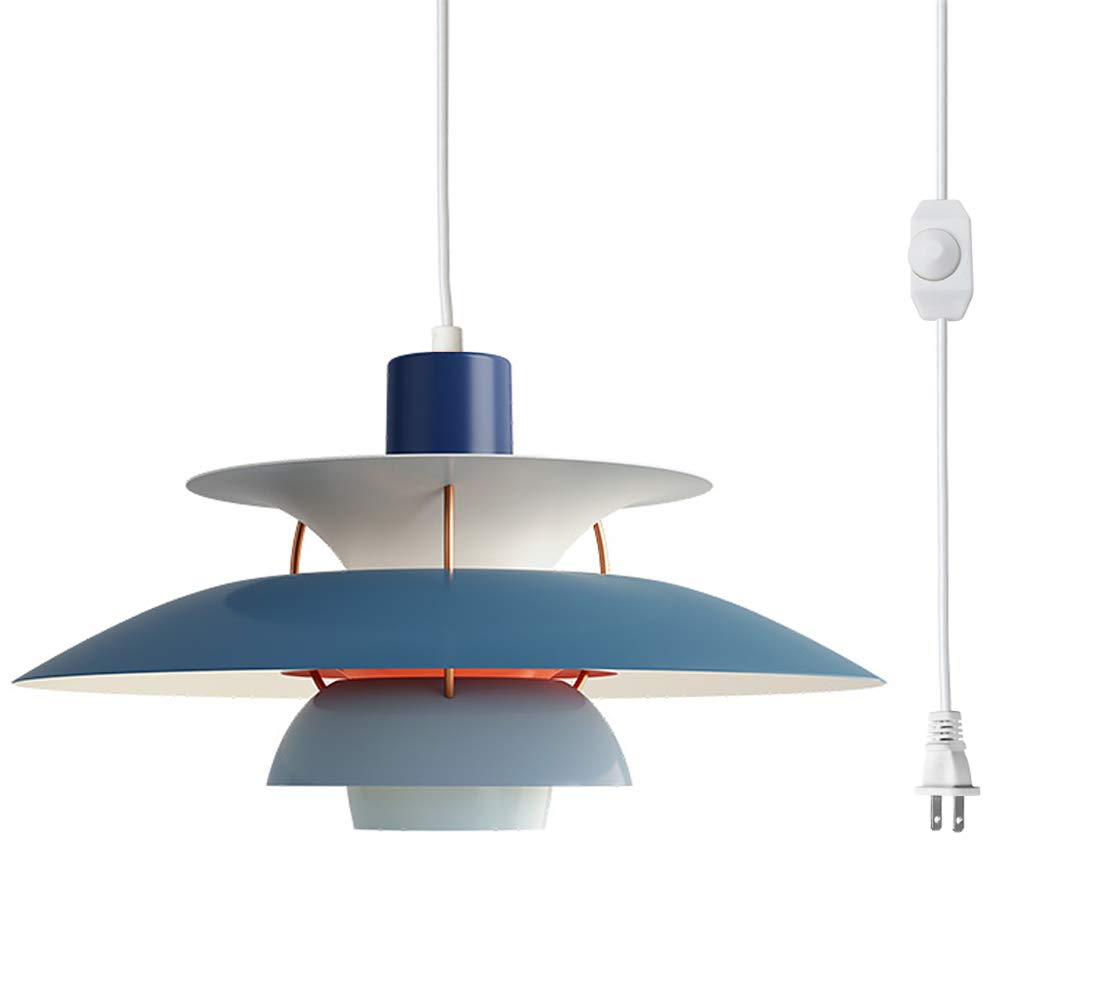 Kiven Plug-in Chandelier - Blue Aluminum Pendant Light with 15ft Cord & Dimmable Switch (Bulb Not Included) - Perfect for Bedroom, Dining Room, and Living Room Lighting