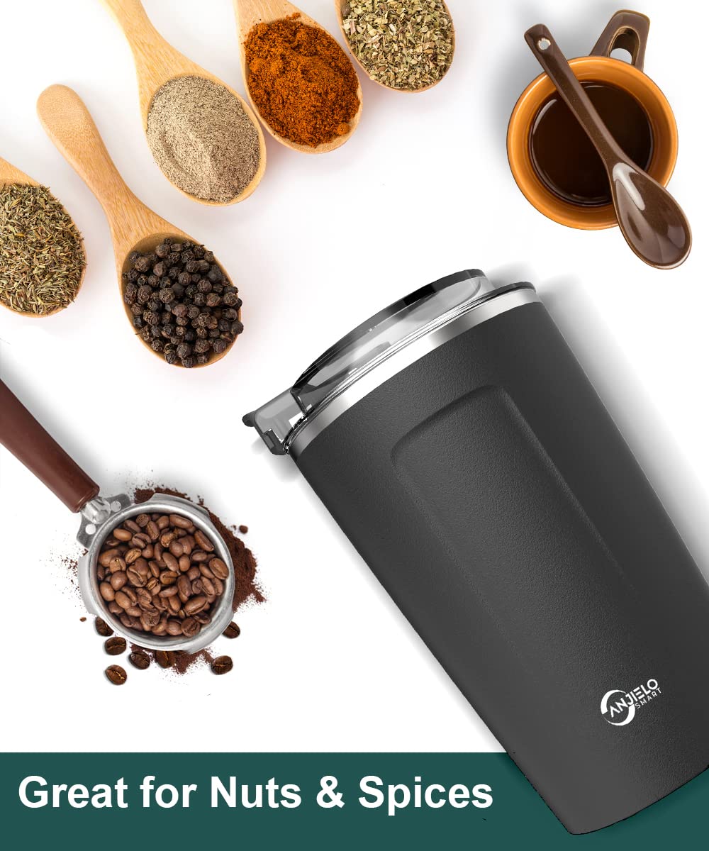 Premium Electric Coffee Grinder - One Touch Push Button Operation for Coffee Beans, Spices, Herbs, Nuts & Grains - Stainless Steel Blades (2oz Capacity) - Perfect for Home Kitchens, Coffee Shops & Camping Trips