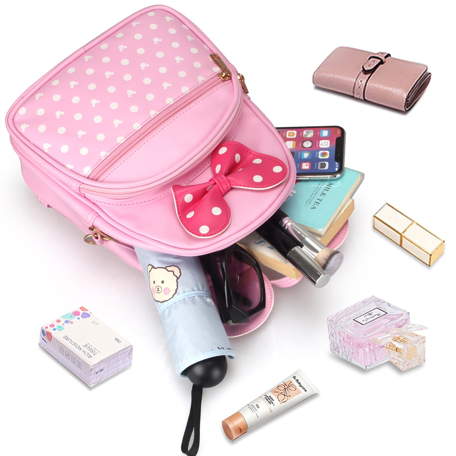 Adorable Mini Mouse Backpack for Little Girls - Pink Leather Toddler Backpack with Crossbody Strap, Cute Small Travel Bag for Preschool, Daycare & Outdoor Adventures