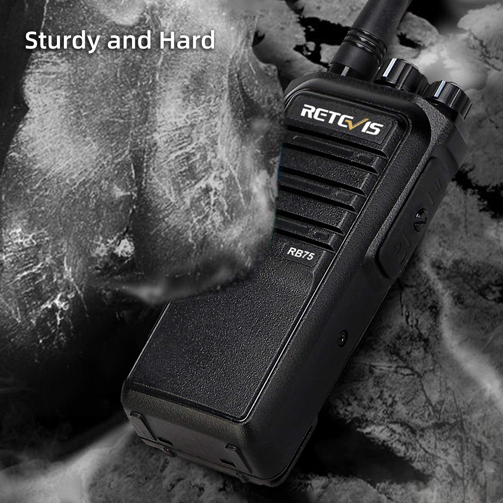 Retevis RB75 GMRS 2-Way Radios with 4500mAh Long-Lasting Battery, IP67 Waterproof Walkie Talkies, Long Range Communication for Hunting, Hiking & Camping | Emergency & Repeater Capable (1 Pack) - Perfect for Outdoor Adventures, Job Sites & Emergency Preparedness