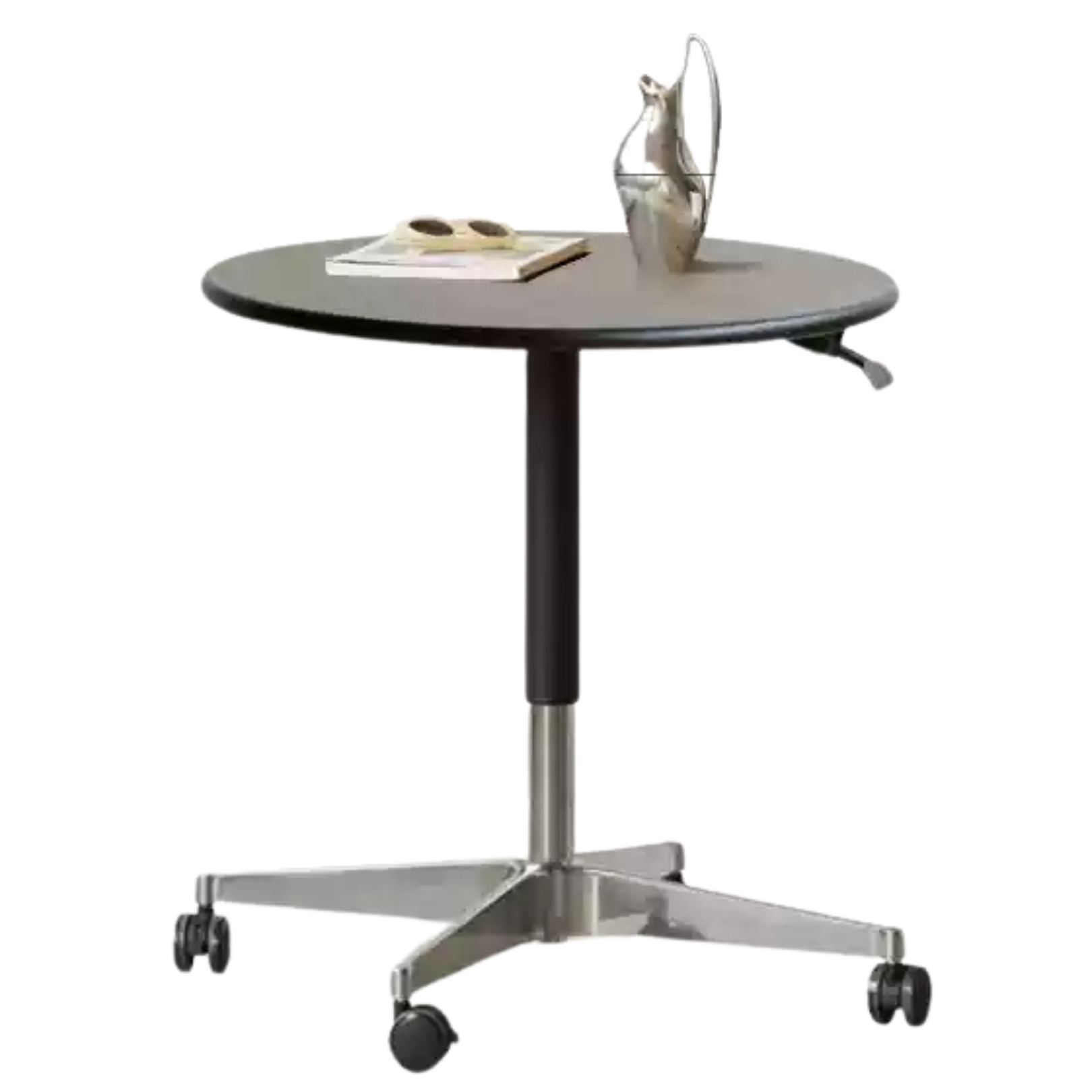 23.6x23.6x22-32.2 inch / 60x60x56-82cm / Smoky color / solid wood round table (black and silver metal legs)
