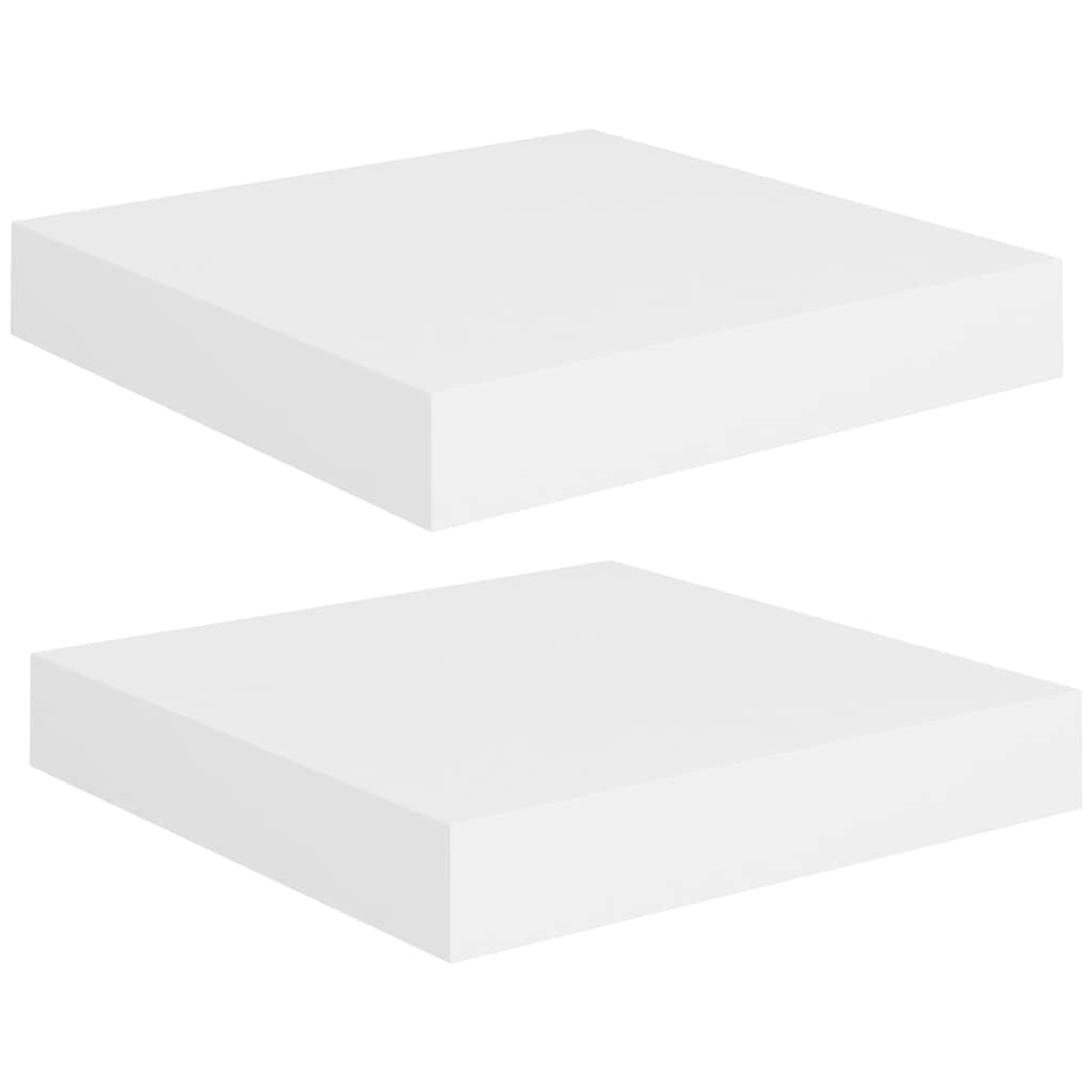 Modern Floating Wall Shelves Set of 2 - White MDF Decorative Ledge Shelf 9.1