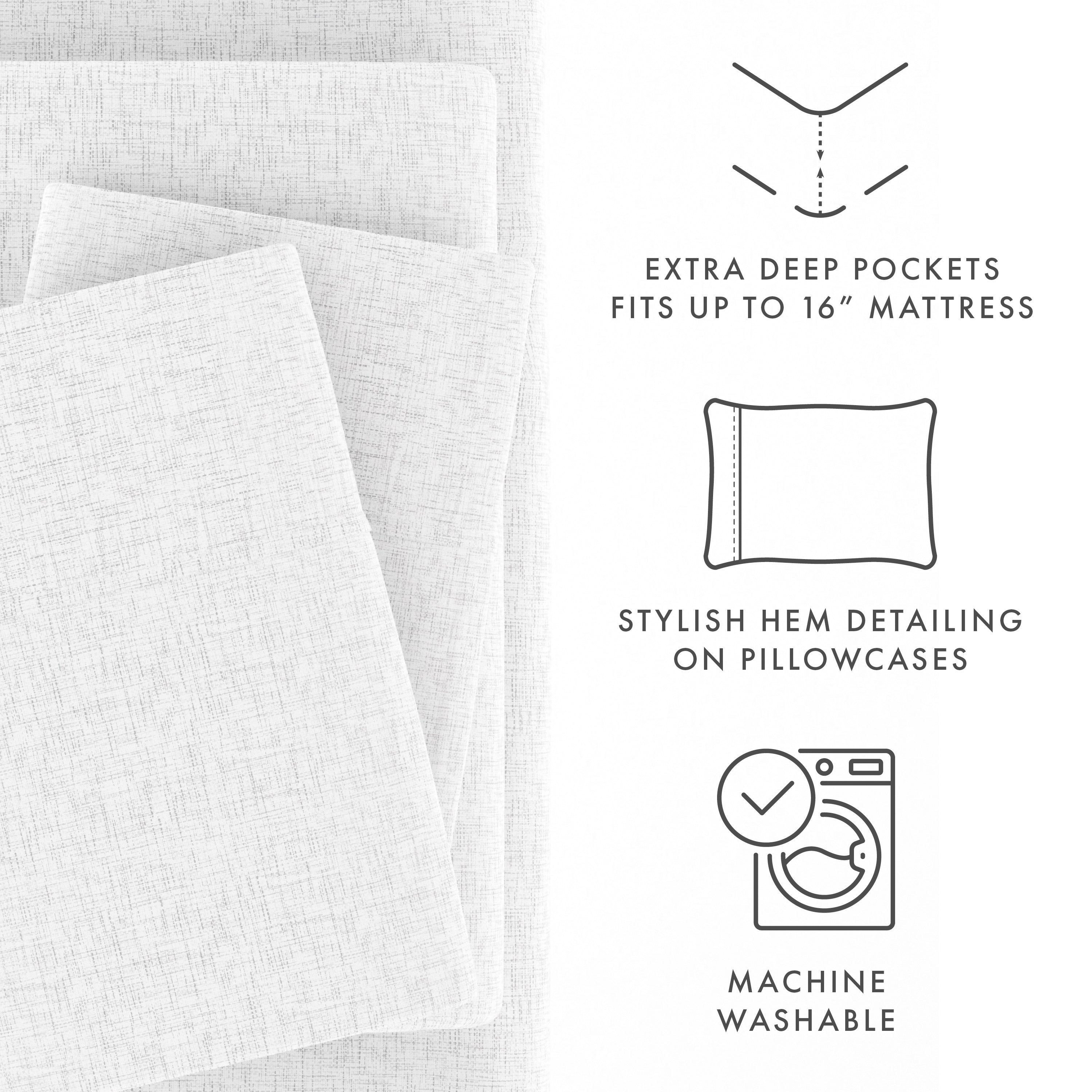 Chambray Style Pattern 4-Piece Sheet Set - Soft & Breathable Bedding for Comfortable Sleep - Perfect for Master Bedroom, Guest Room & Dorm
