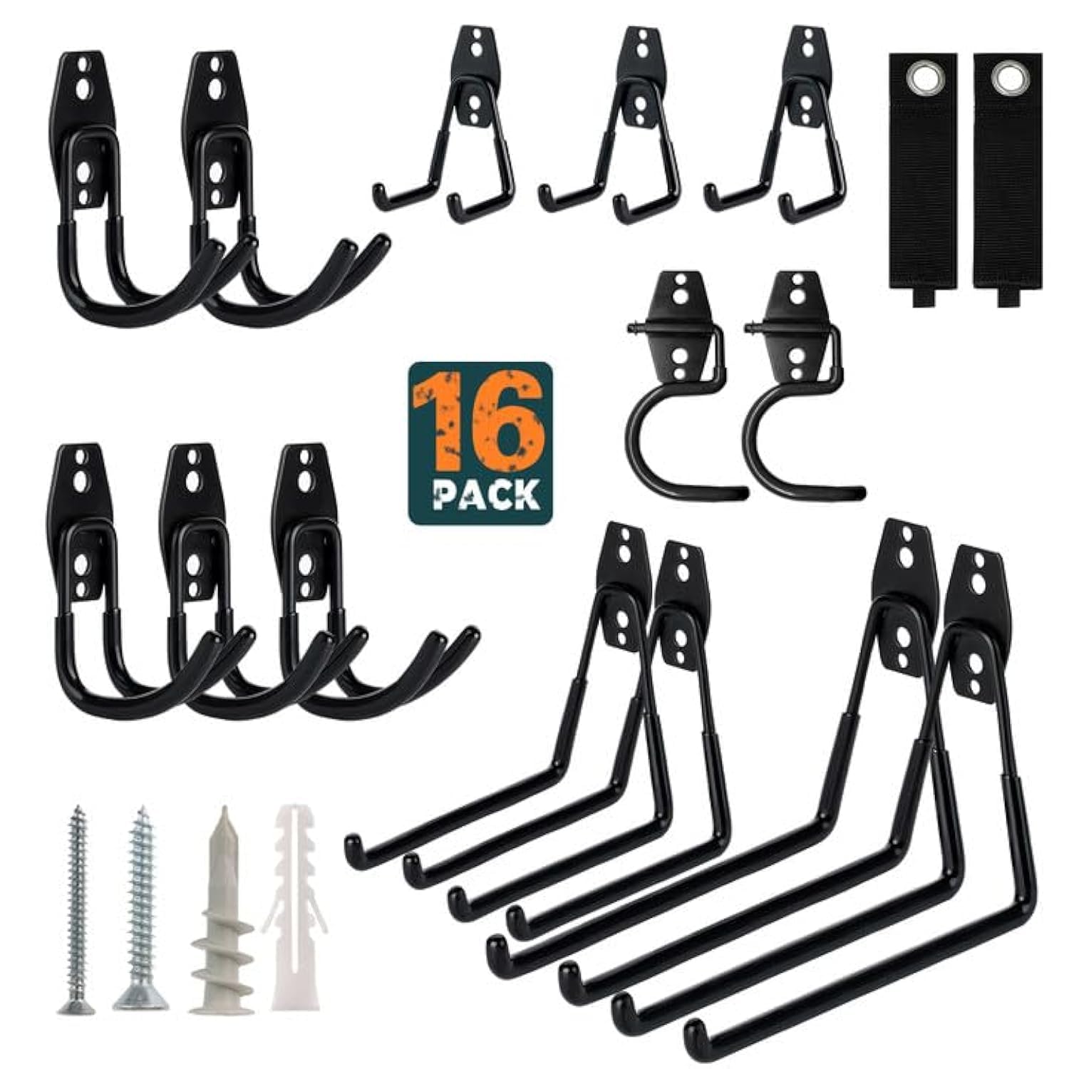 Gamtrik 16-Pack Heavy Duty Garage Wall Hooks - Utility Hanging Hooks for Garage Storage, Ladders, Bikes, Garden Tools | Wall Mount Organizer for Home, Workshop & Shed Organization