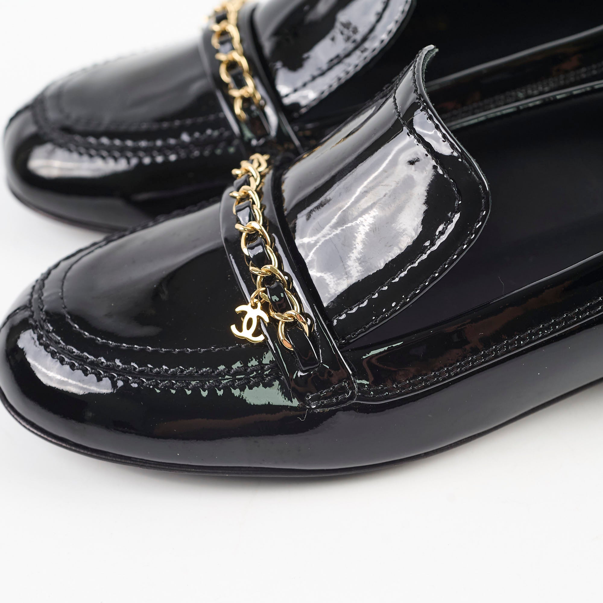 Chanel Patent Leather Loafers Women's Size 38.5 - Classic Luxury Slip-On Shoes for Office, Business & Casual Wear