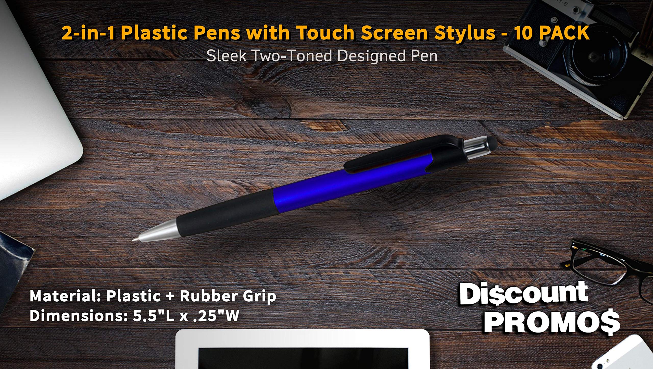 10 Pack Touch Screen Stylus Pens - Metallic Blue Plastic Pens for iPad, Tablet & Smartphone - Perfect for Note Taking, Drawing & Digital Signatures