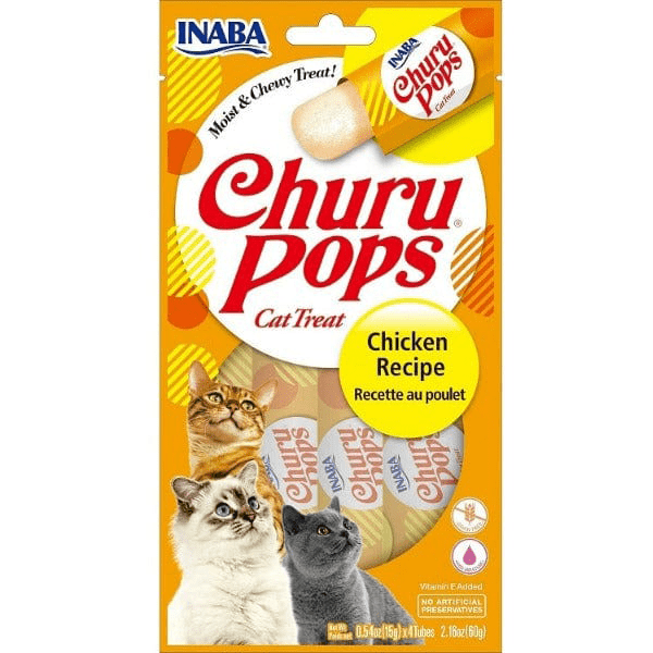 Inaba Churu Pops Chicken Recipe Cat Treats - Grain-Free, Irresistible Soft Puree Snacks for Cats - Perfect for Training, Bonding & Hydration