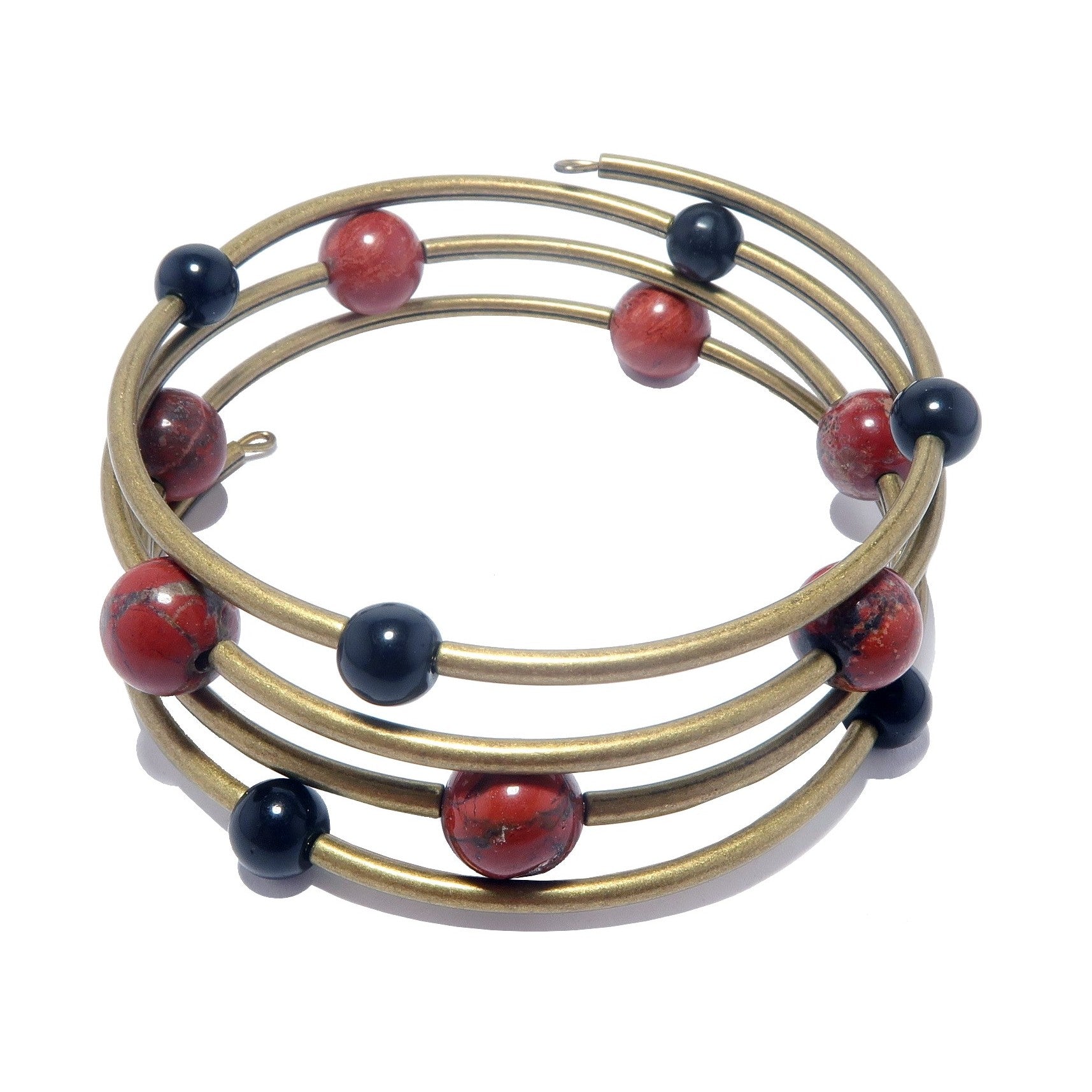 Red Jasper & Black Obsidian Memory Wire Bracelet for Women - Healing Crystal Jewelry for Stress Relief, Protection & Positive Energy | Perfect for Meditation, Yoga & Spiritual Healing