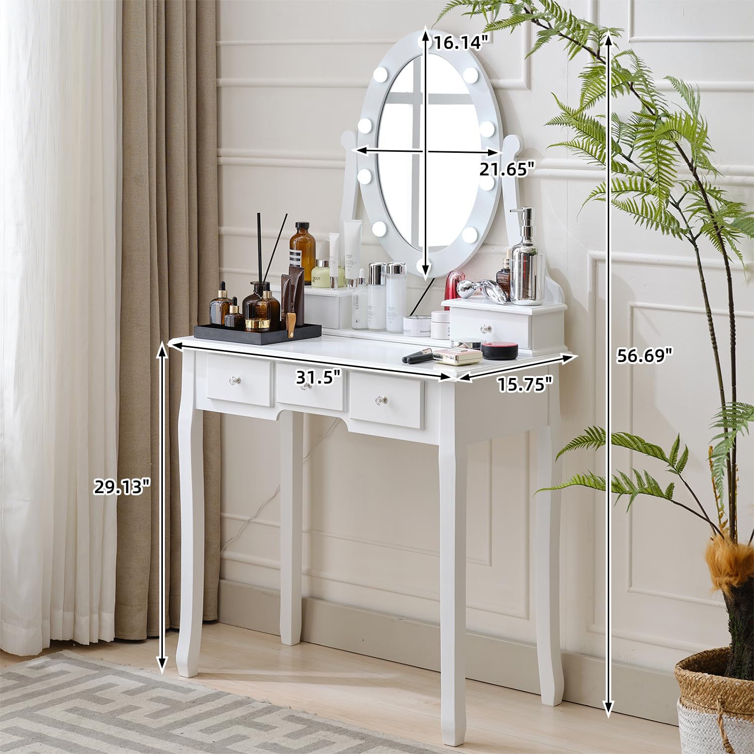 Lighted Makeup Vanity Table with Mirror - 5 Large Drawers Dressing Desk for Women & Girls, White | Perfect for Bedroom, Dorm Room & Beauty Salon Organization