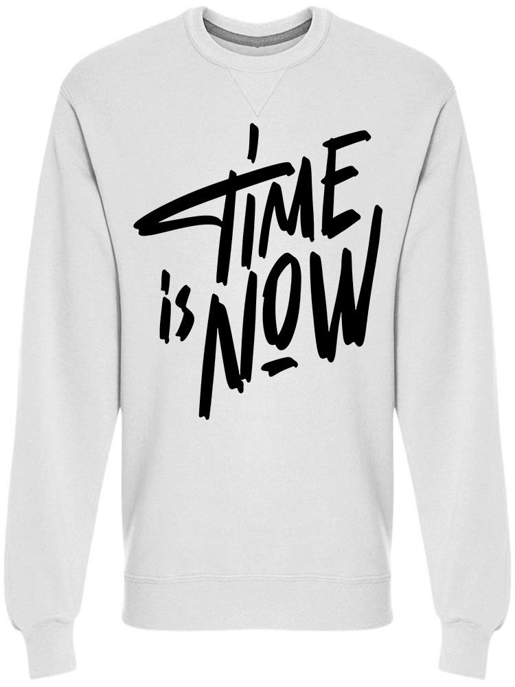 Hand Drawn 'Time Is Now' Graphic Sweatshirt for Men - Trendy Casual Pullover Hoodie for Streetwear & Everyday Outfits