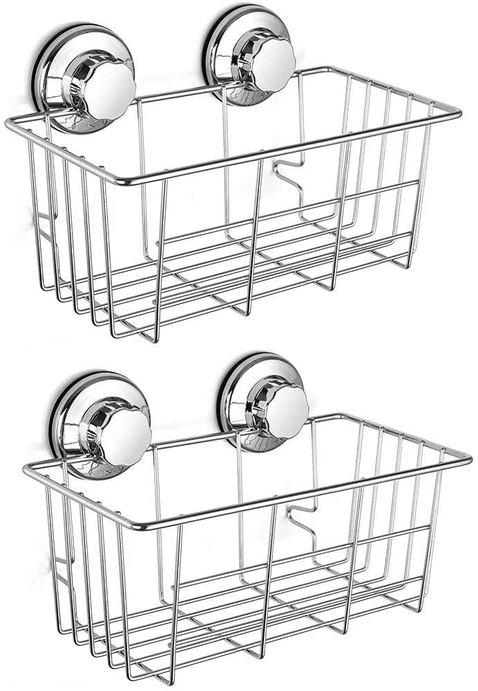SANNO Heavy Duty Suction Cup Shower Caddy - Rustproof Bathroom Organizer with Deep Storage Basket for Shampoo, Soap & Toiletries - Perfect for Small Bathrooms, Apartments & Dorm Showers