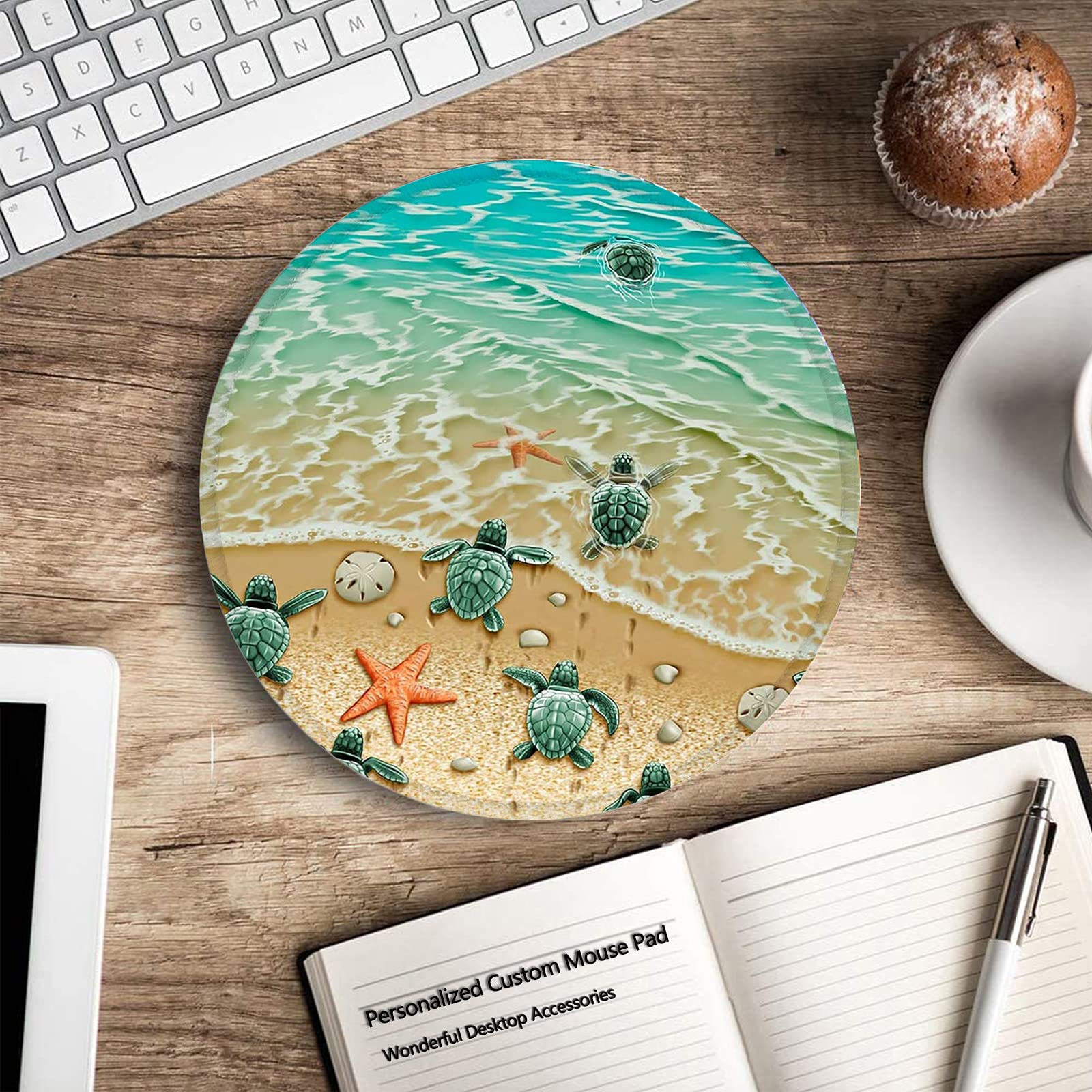 Premium Non-Slip Rubber Base Mouse Pad with Stitched Edge - 7.87x7.87 Inch Round Gaming & Office Mousepad - Waterproof Turtle Design for PC, Laptop & Computer Workstation - Perfect for Home, Office & Gaming Setup