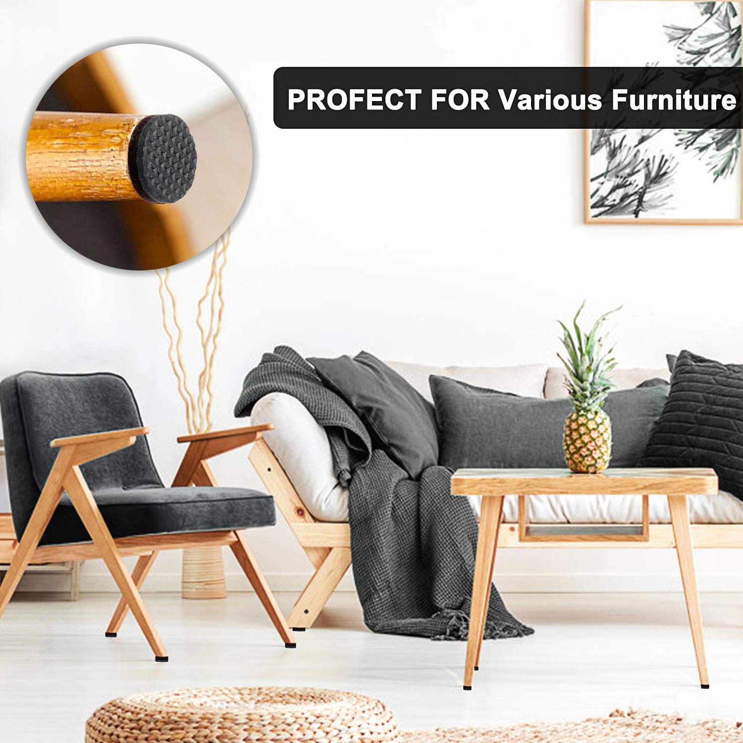 Yelanon Non Slip Furniture Pads - 36 Pack 1 Inch Self Adhesive Rubber Grippers for Chair Legs, Table Feet & Sofa - Anti-Skid Floor Protectors for Hardwood, Tile & Laminate - Perfect for Home, Office & Dining Room Furniture Protection