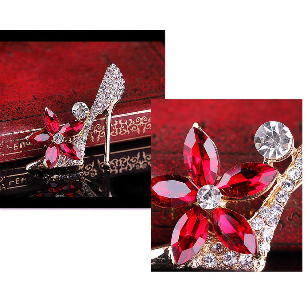 Gold Plated Cubic Austrian Crystal High-Heel Shoe Brooch Pin - Elegant Jewelry Gift for Women, Perfect for Weddings, Parties & Special Occasions