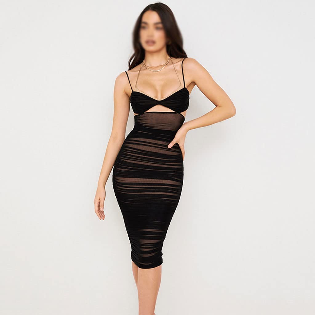 Women's Slim Sling Strap Backless Party Dress - Low Cut Cutout Fashion Stitching Elegant Evening Gown (Size L) | Perfect for Cocktail Parties, Date Nights & Special Occasions