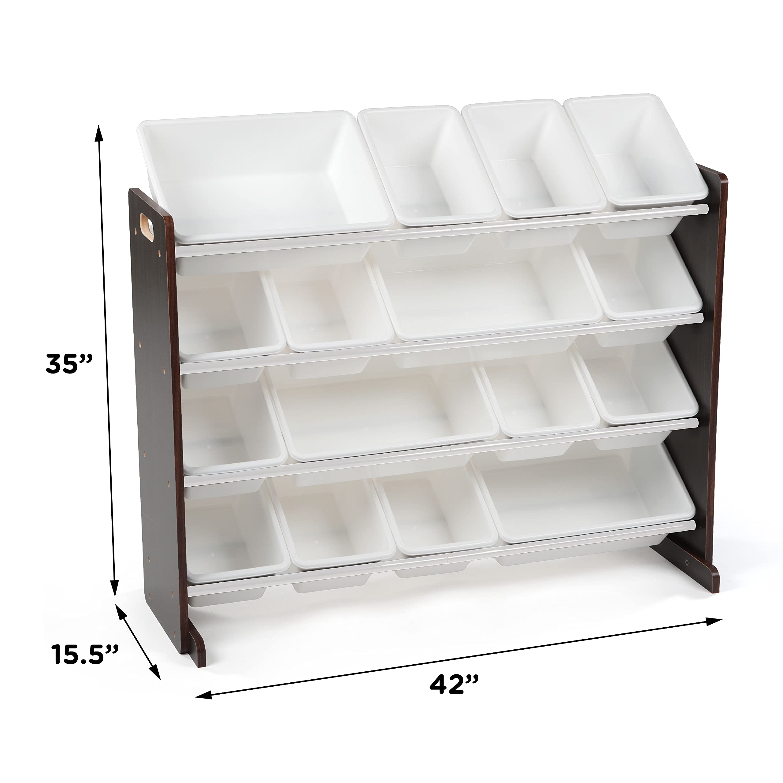 Humble Crew 16-Bin Toy Storage Organizer with White & Espresso Bins - Kids Room Organization Solution for Toys, Books & Crafts