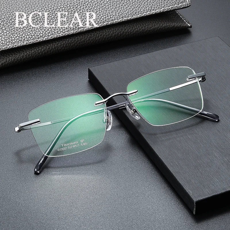 Bclear Women's Rimless Square Titanium Eyeglasses 46902 - Lightweight & Durable Titanium Frame for Women, Fashionable Square Glasses for Work, Reading & Everyday Use