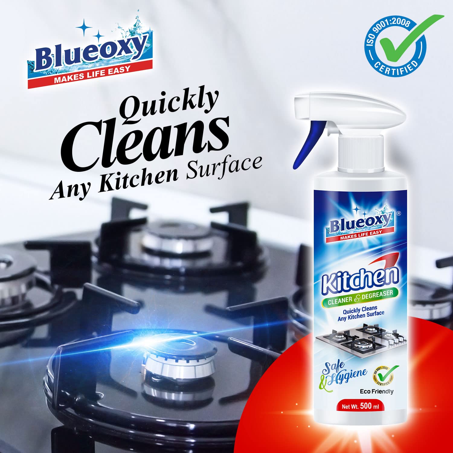 **Blueoxy Professional Kitchen Cleaner & Degreaser - Concentrated All-Purpose Formula (500ml) | Fast & Safe Cleaning for Stovetops, Countertops, Ovens & More | Food-Safe, Non-Toxic | Ideal for Restaurants & Home Kitchens**