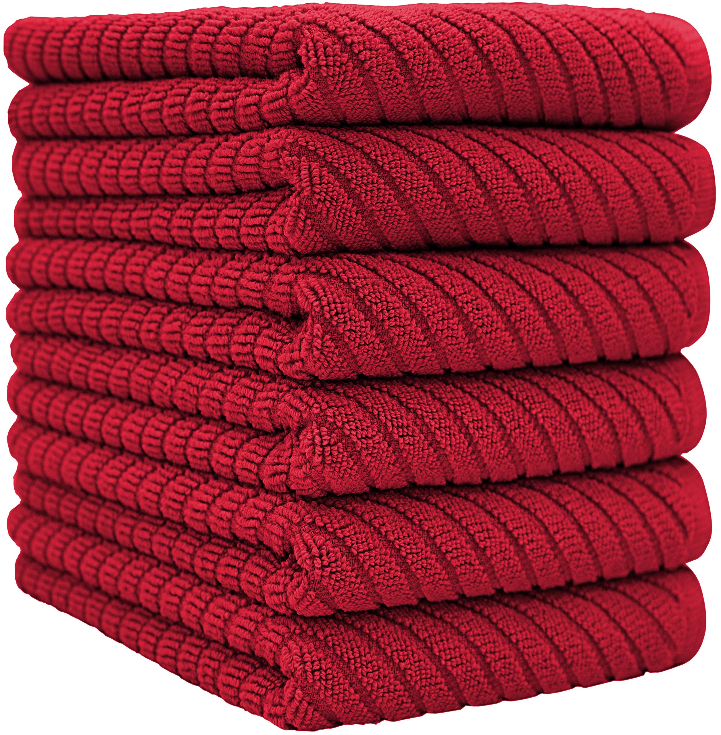 Premium Cotton Kitchen Towels Set of 6 (16”x 25”) - Ultra Absorbent 445 GSM Dish Towels with Diagonal Weave Design & Hanging Loop - Perfect for Cooking, Cleaning, Drying Dishes - Red