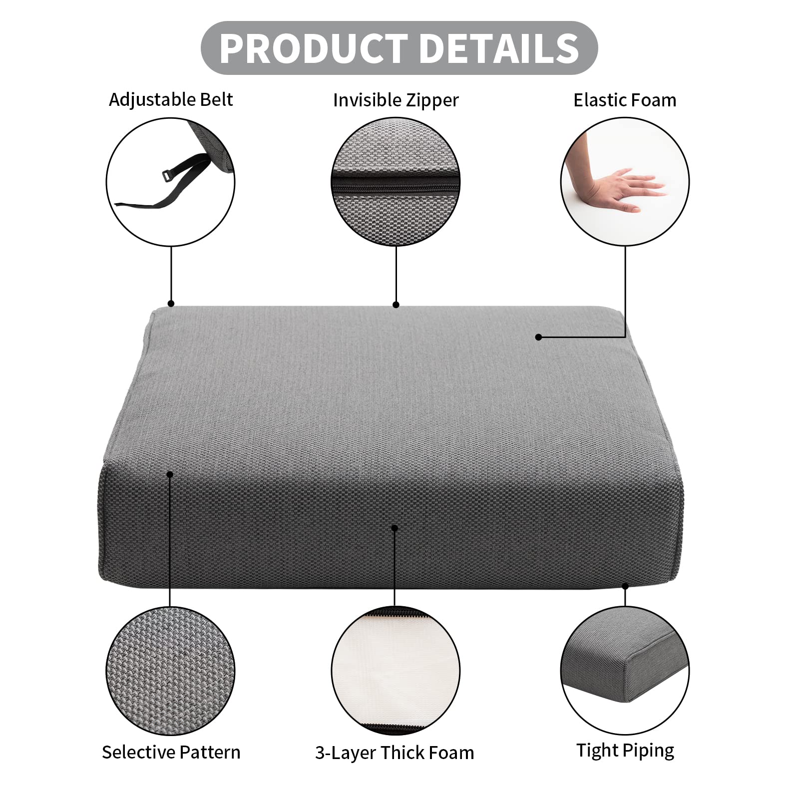 Outdoor Deep Seating Cushion Set 21.7x21.7 Inch - Thick Foam Replacement Patio Furniture Cushions, Dark Grey - Perfect for Backyard, Poolside & Garden Lounge Chairs