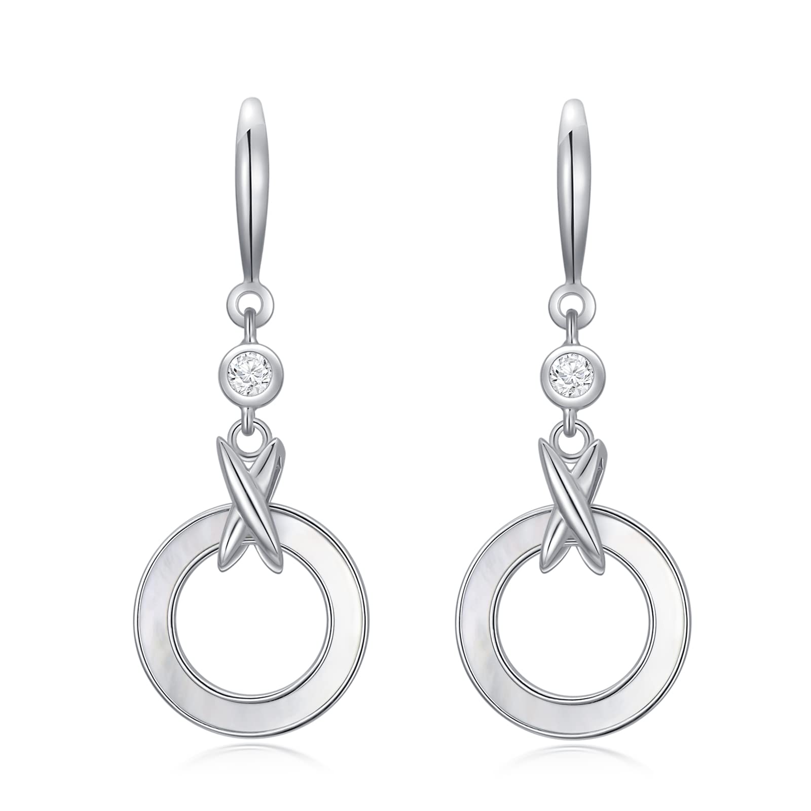 Mother of Pearl Earrings - Sterling Silver Disc Dangle Earrings for Women & Girls | Elegant Jewelry Gift for Birthday, Wedding & Special Occasions