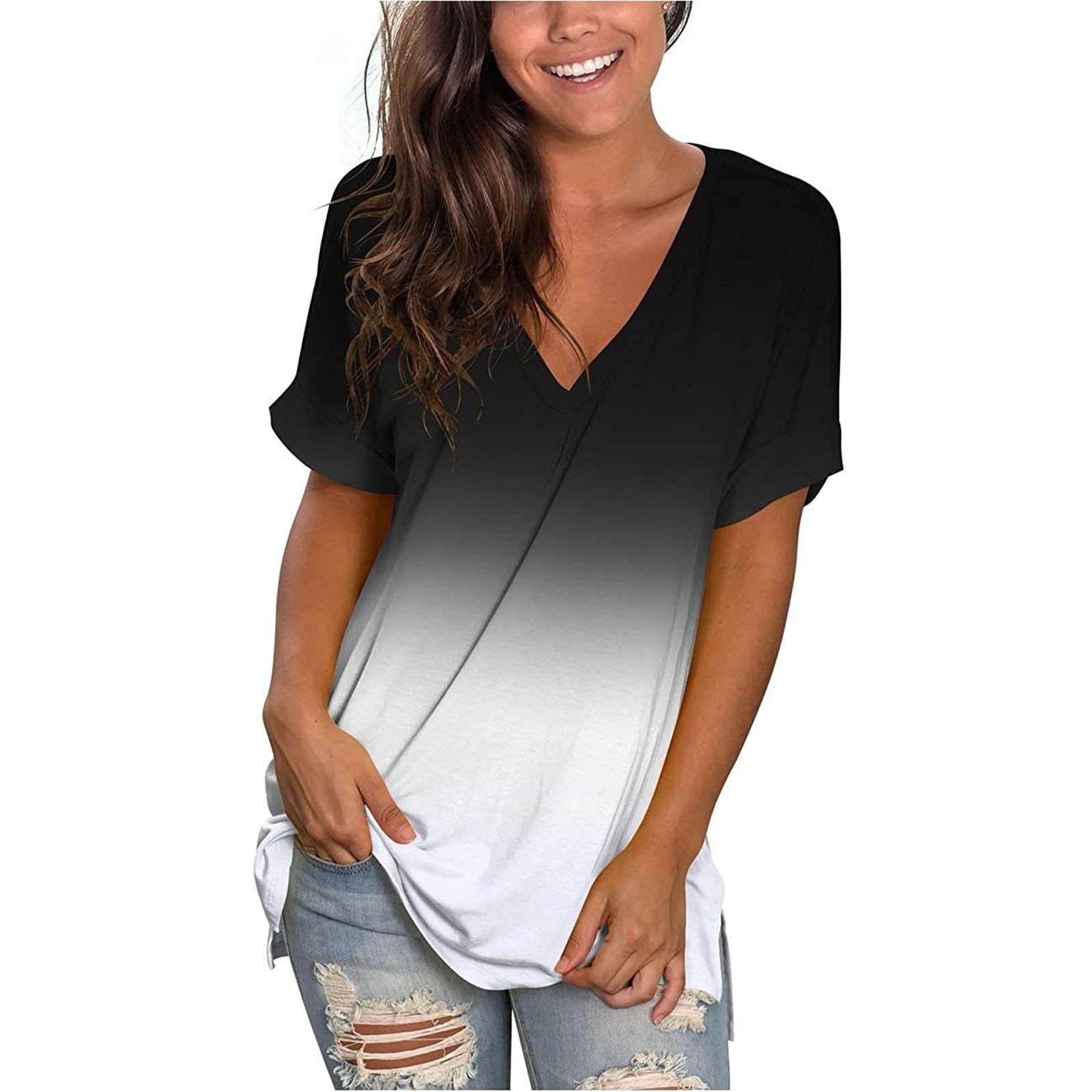 Women's Tie Dye Short Sleeve T-Shirt - Casual Loose Fit V-Neck Blouse, Soft Summer Top for Women, Trendy & Comfortable Tee - Perfect for Beach, Vacation, and Everyday Wear