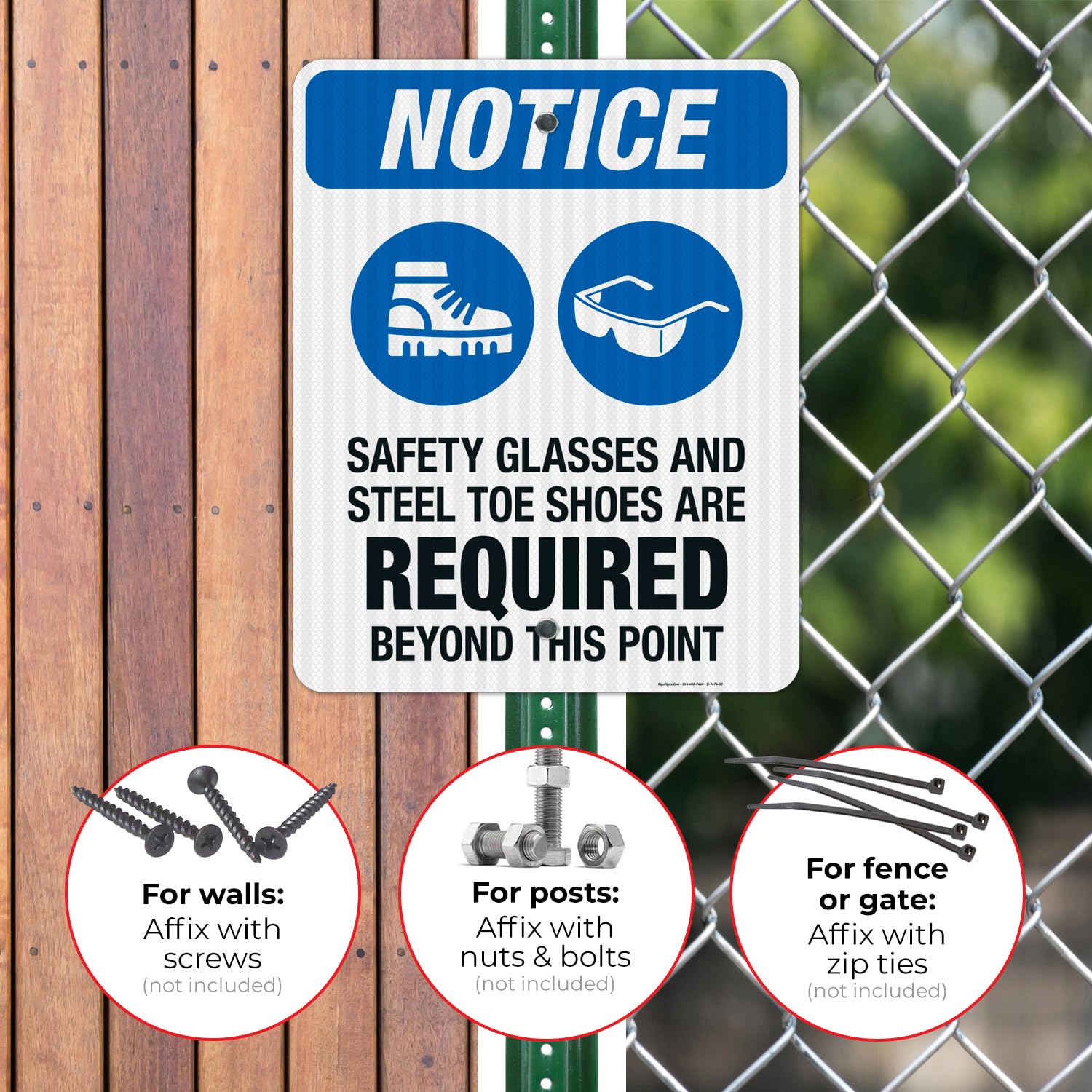 OSHA Safety Sign - 'Safety Glasses & Steel Toe Shoes Required Beyond This Point' - 24x30 Inches, 3M EGP Reflective .080 Aluminum, Fade Resistant for Indoor/Outdoor Use - Made in USA - Perfect for Construction Sites, Warehouses & Industrial Areas