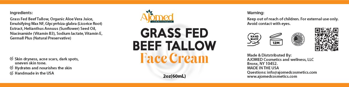 Grass Fed Beef Tallow Face Moisturizer - Non-Greasy, Handmade Cream for Sensitive & Dry Skin Care - Lavender Vanilla Scent - Perfect for Nighttime Hydration & Natural Skincare Routine