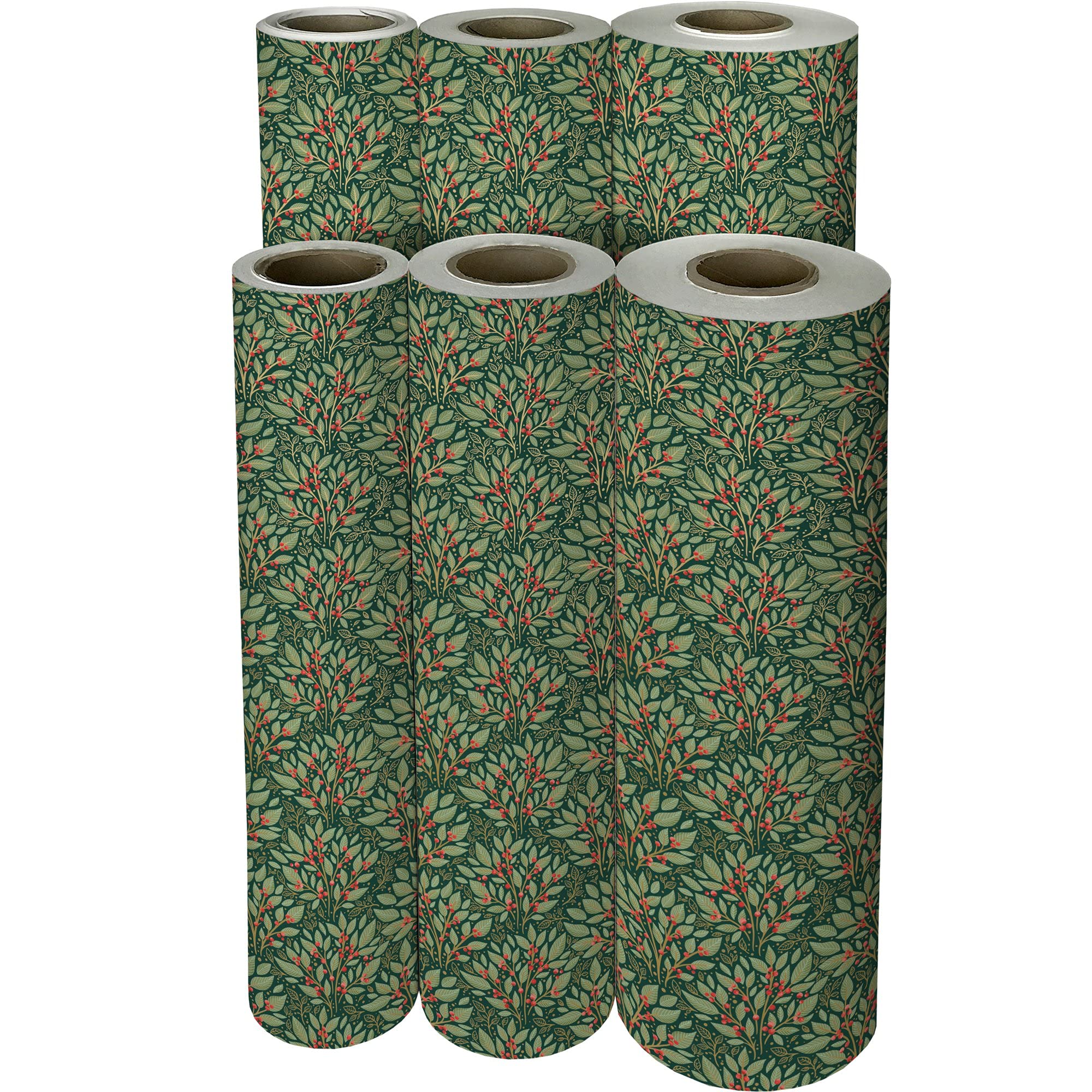 Jillson Roberts Bulk Christmas Gift Wrap - Holly Tapestry Design, 208 Feet x 30 Inches (1/4 Ream) - Perfect for Holiday Wrapping, Party Decorations & Festive Gift Giving