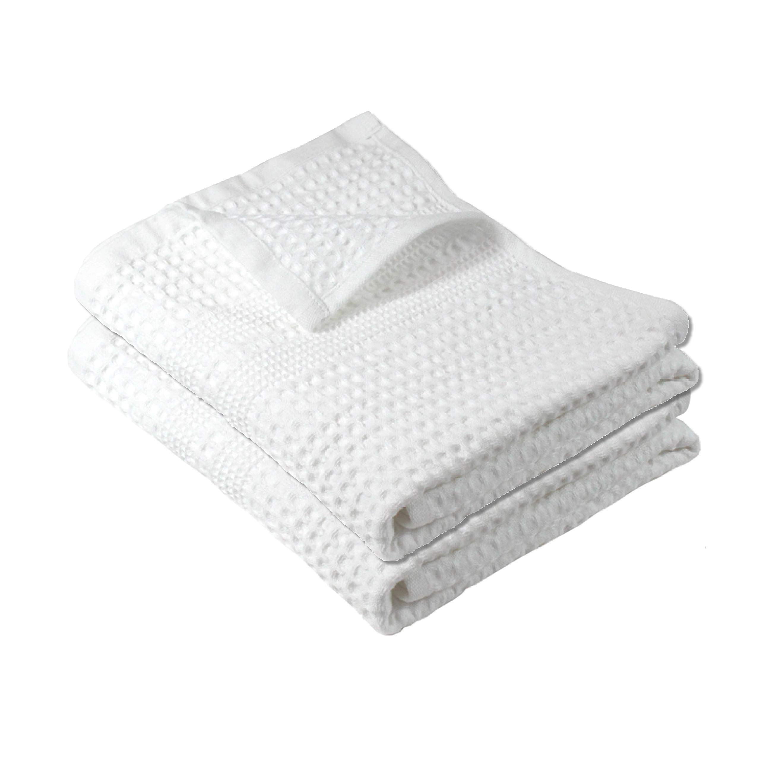 GILDEN TREE 100% Cotton Waffle Hand Towels for Bathroom - Super Absorbent, Quick Dry, Lint Free - Set of 2 Classic White Towels - Perfect for Guest Bathrooms, Kitchen Use & Spa Days