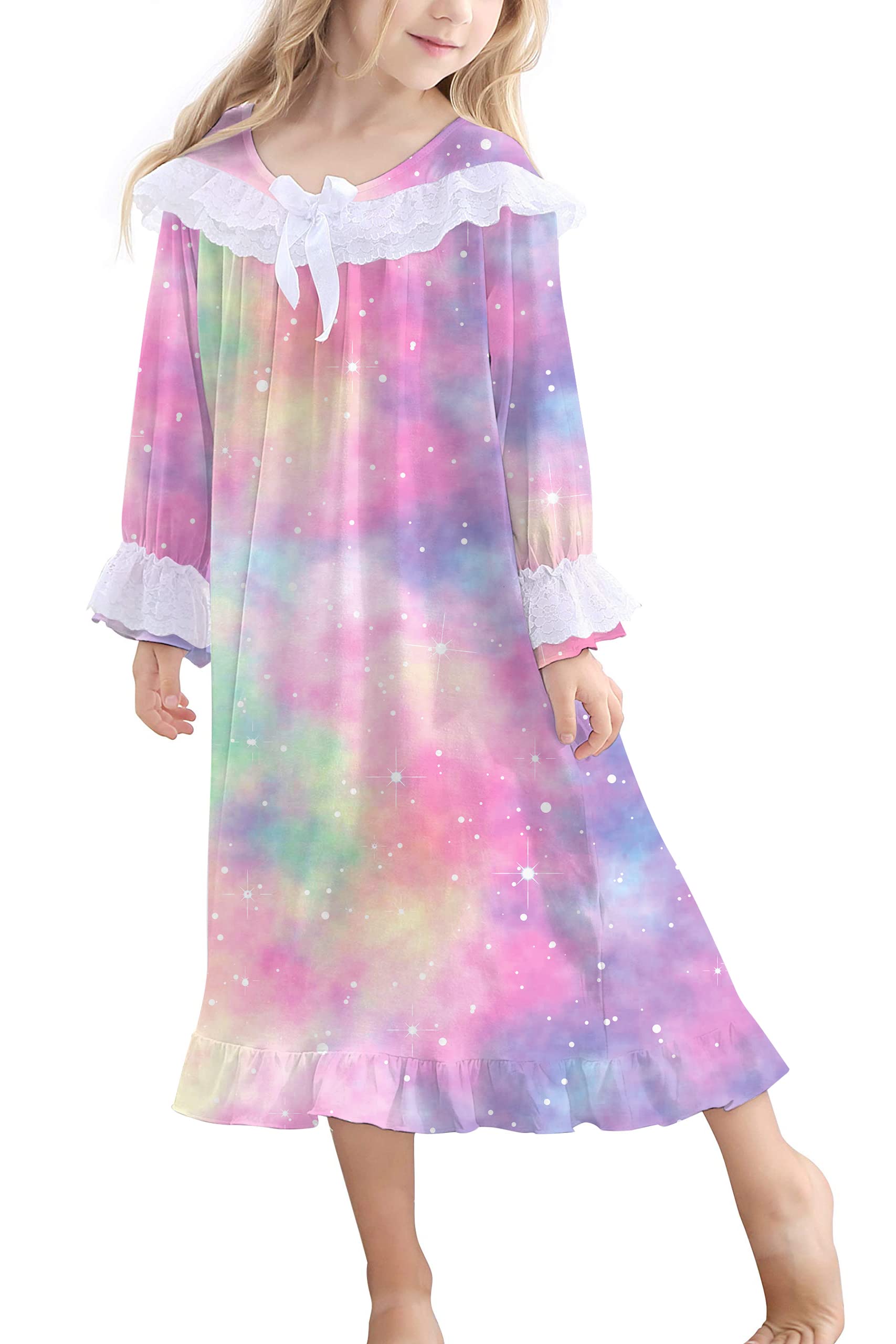 Lovekider Girls Christmas Nightgowns - Cute Lace Xmas Pajamas Dress Long Sleeve Princess Nightdress for Holiday Sleepwear (4-12 Years) | Perfect for Christmas Eve, Winter Sleepovers & Family Photos