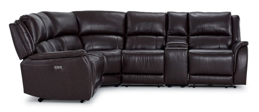 Cordova Leather 6-Piece Power Reclining Sectional Sofa Set in Dark Brown | Modern Living Room Furniture for Home Theater & Family Gatherings