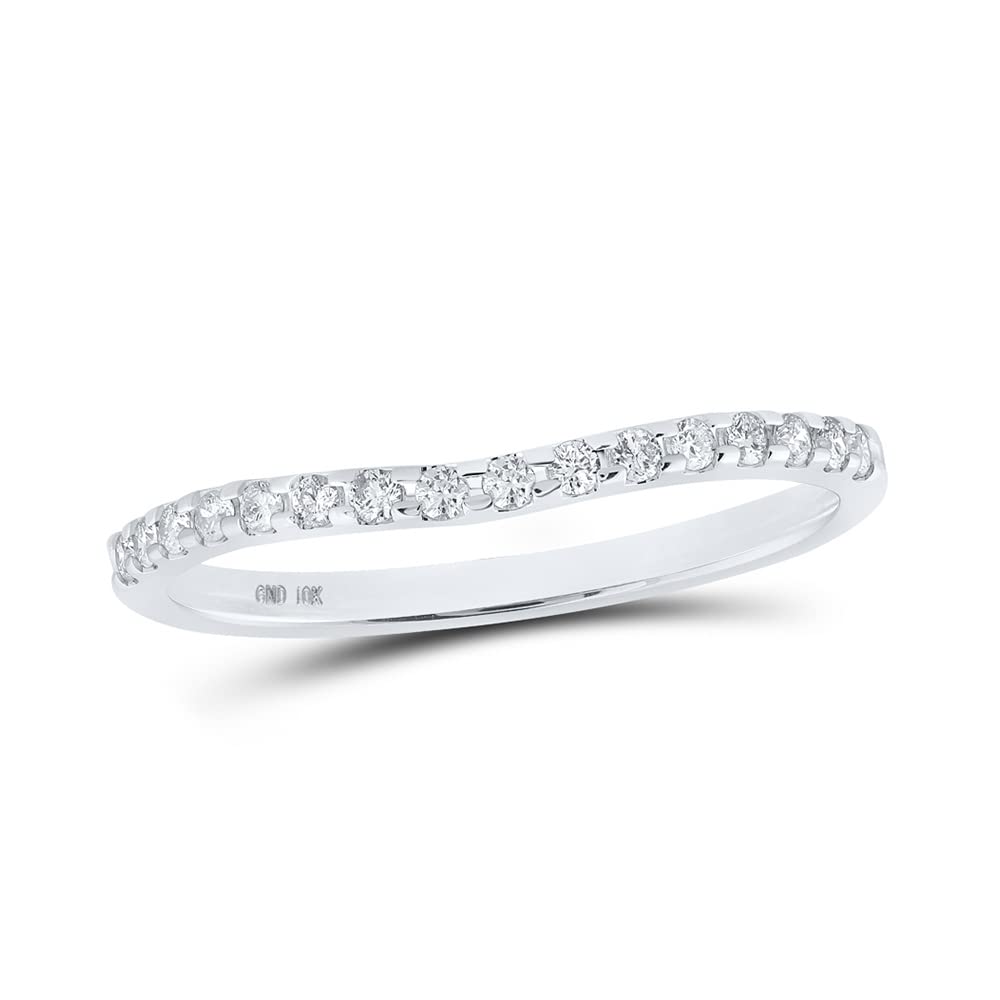 10K White Gold Women's Round Diamond Curved Band Ring - 1/6 CTTW, Elegant Wedding Band, Anniversary Gift, Promise Ring for Her, Perfect for Special Occasions & Everyday Wear