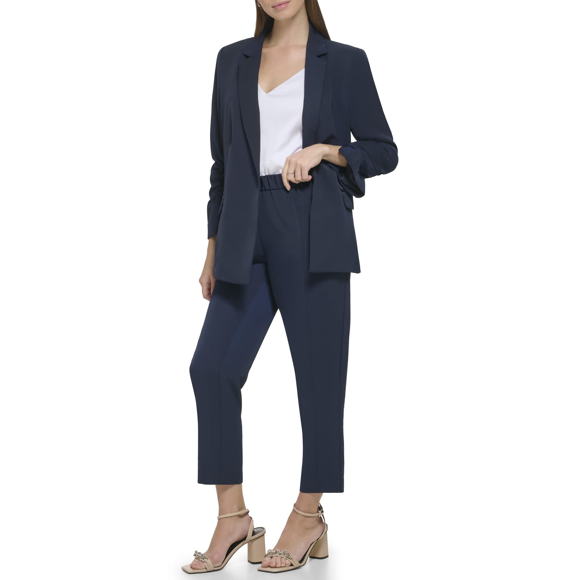 Calvin Klein Women's Trendy Formal Ruched Sleeve Crepe Blazer Jacket for Office Work & Business Meetings | Professional Women's Fashion