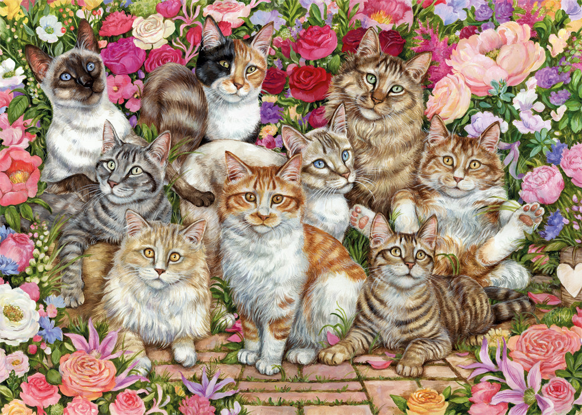 Premium 1000-Piece Jigsaw Puzzle - Floral Cats Art by Falcon de Luxe | Perfect for Family Bonding, Relaxation & Home Decor