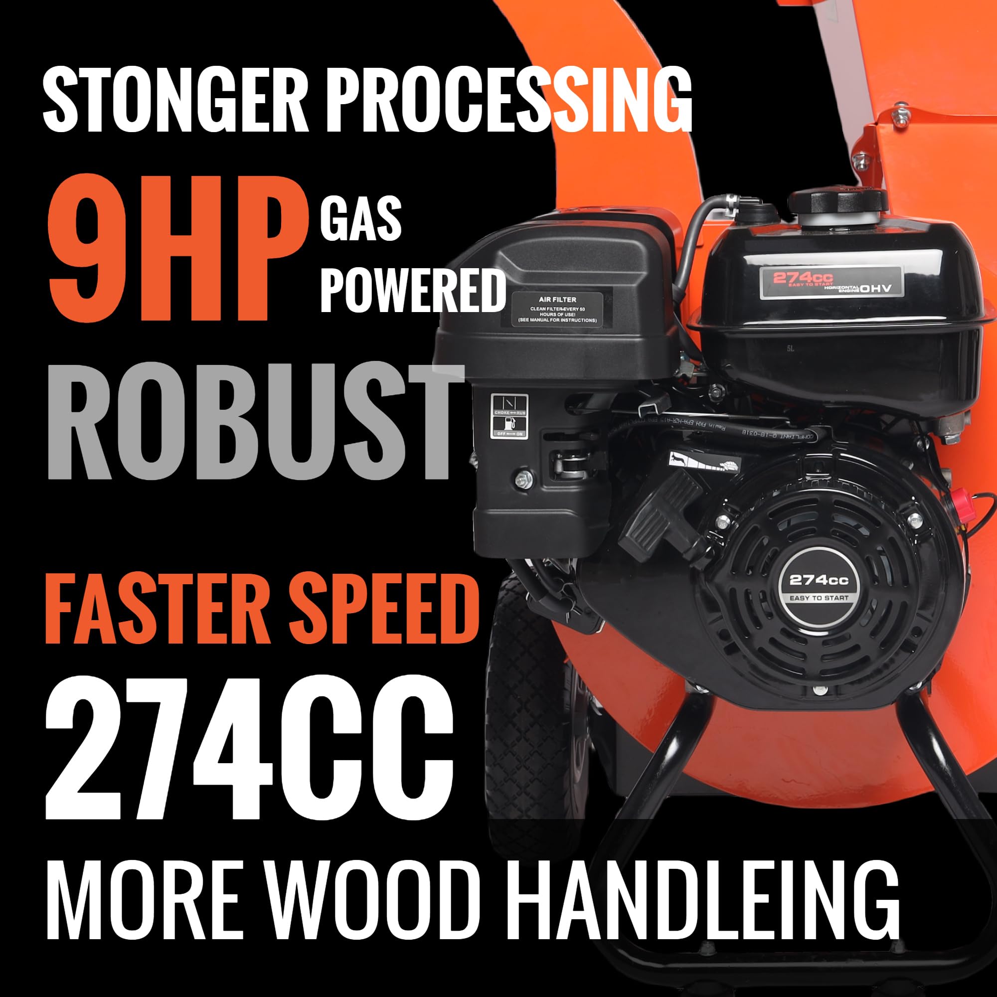 **9HP 274cc Gas Powered Wood Chipper Shredder - 4