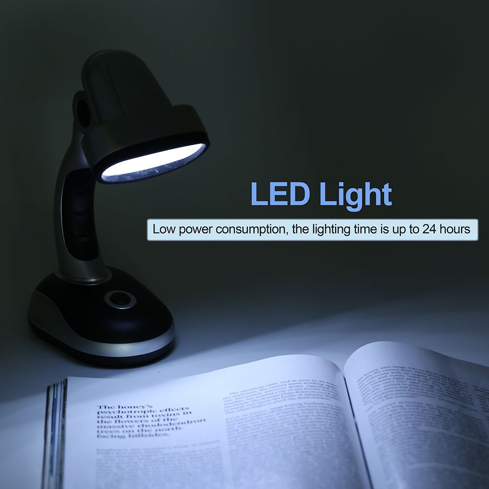 Zerodis Adjustable 12 LED Desk Lamp with Eye Protection - Battery Powered Reading Light for Study, Office & Bedroom Use